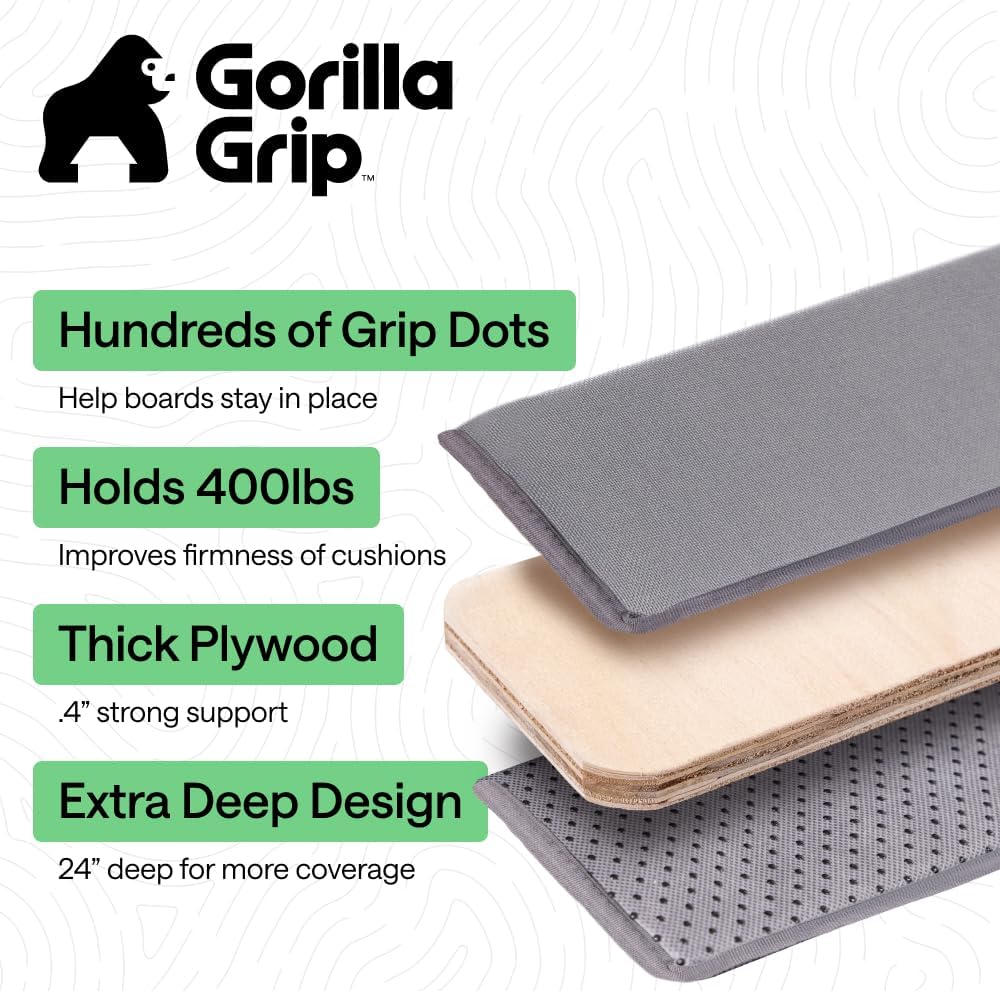 GORILLA GRIP Couch Cushion Support Board for Sagging Sofas, 24x70 Gray| Heavy Duty Slip Resistant Thick Boards Add Strong Seat Supports for Couch, Replacement Stuffing Firmer Couches Accessories