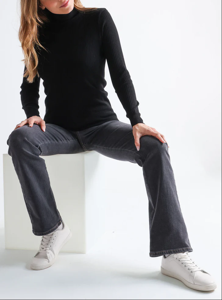 Pull chaussette femme col roule en laine merinos Noir