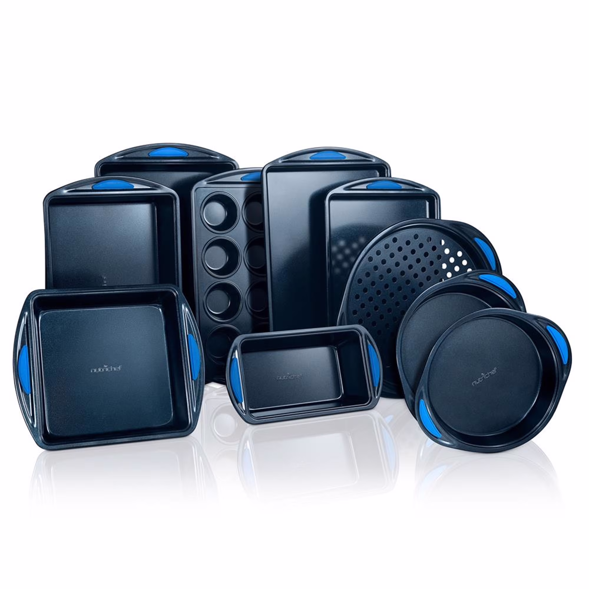 Nutrichef Kitchen Oven Non Stick Blue Carbon Steel 10 Piece Bakeware Set