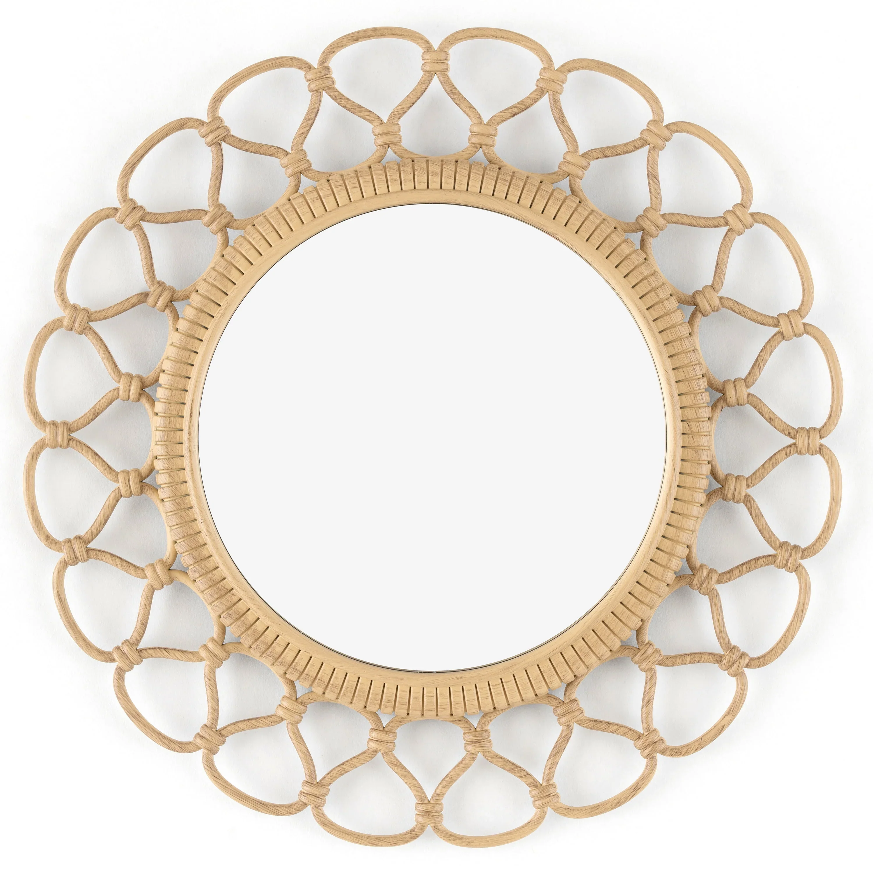 Better Homes & Garden 3 Piece Light Natural Faux Woven Wicker Round Traditional Mirror Set
