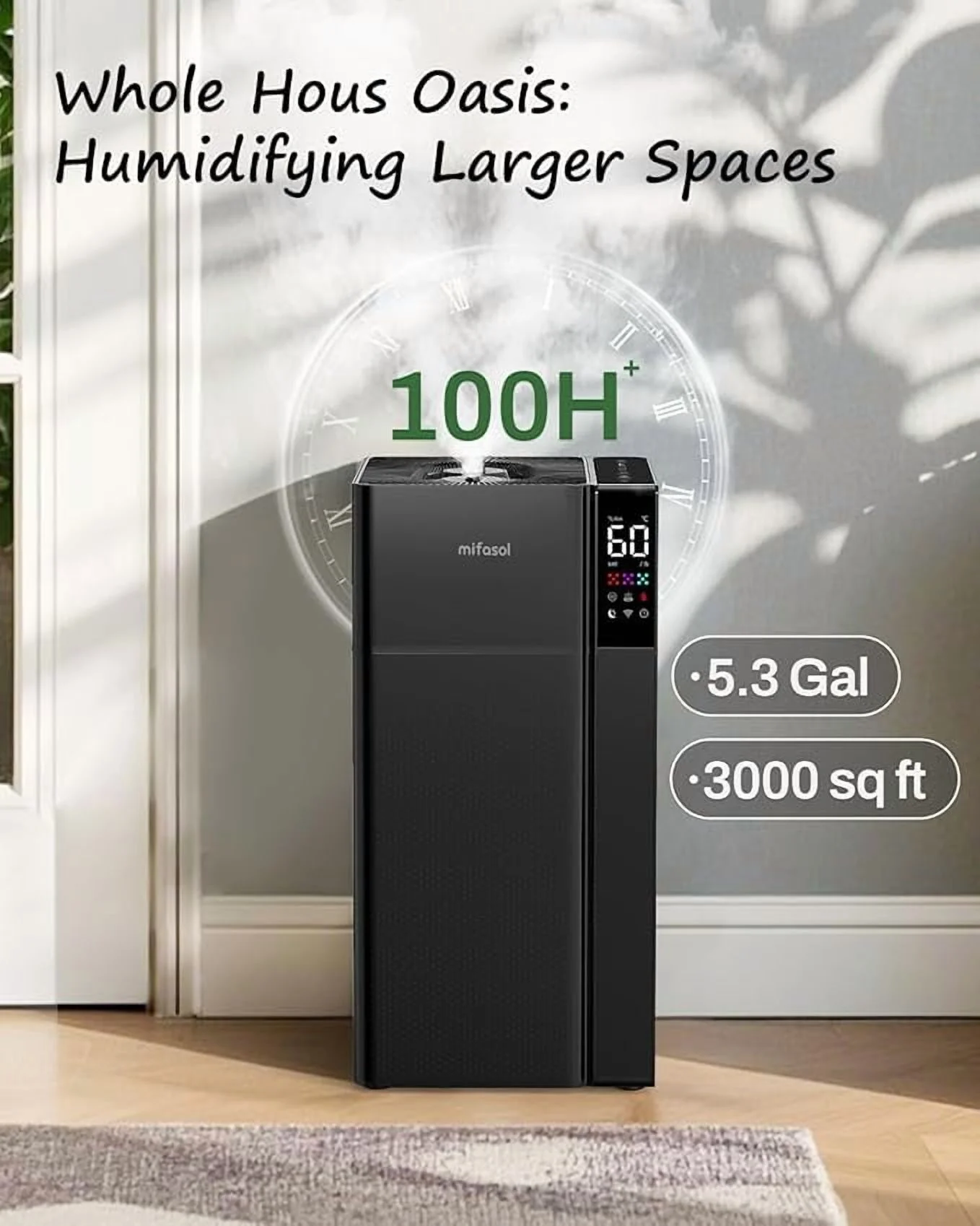 Warm and Cool Mist Humidifier Large Room, 5.3Gal/20L Whole House Humidifiers for Home, Top Fill, Black(Black/19.97 in/5.3 gal) - Image 8