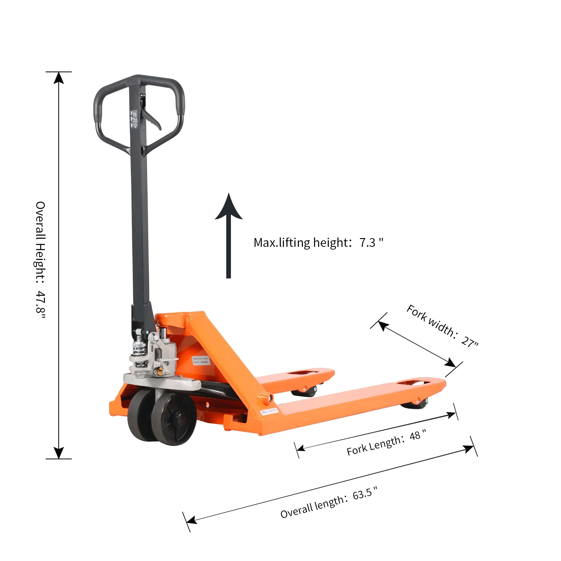 Tory Carrier 5500lb with 48X27 Fork Hand Manual Pallet Jack Truck Orange