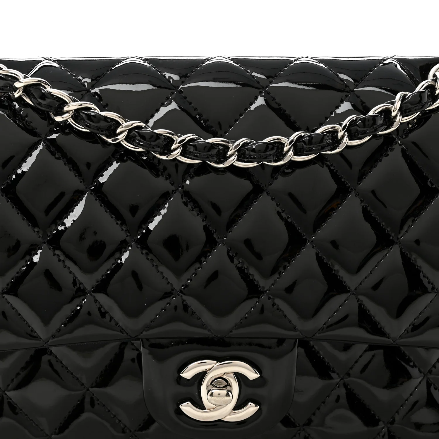 Patent Quilted Medium Double Flap Black