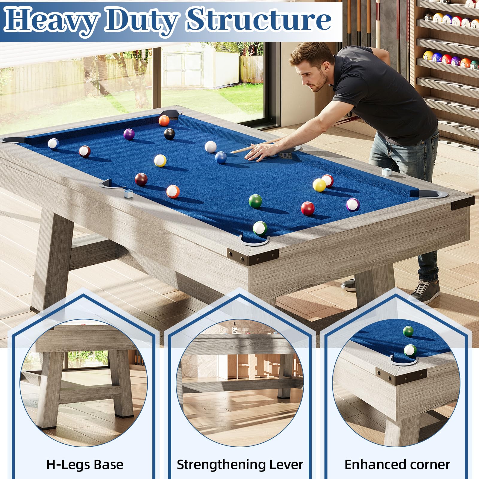 AECOJOY 7FT Pool Table with Wood Finish Billiard Tables,  Professional Style Billiards Game Room Table Set