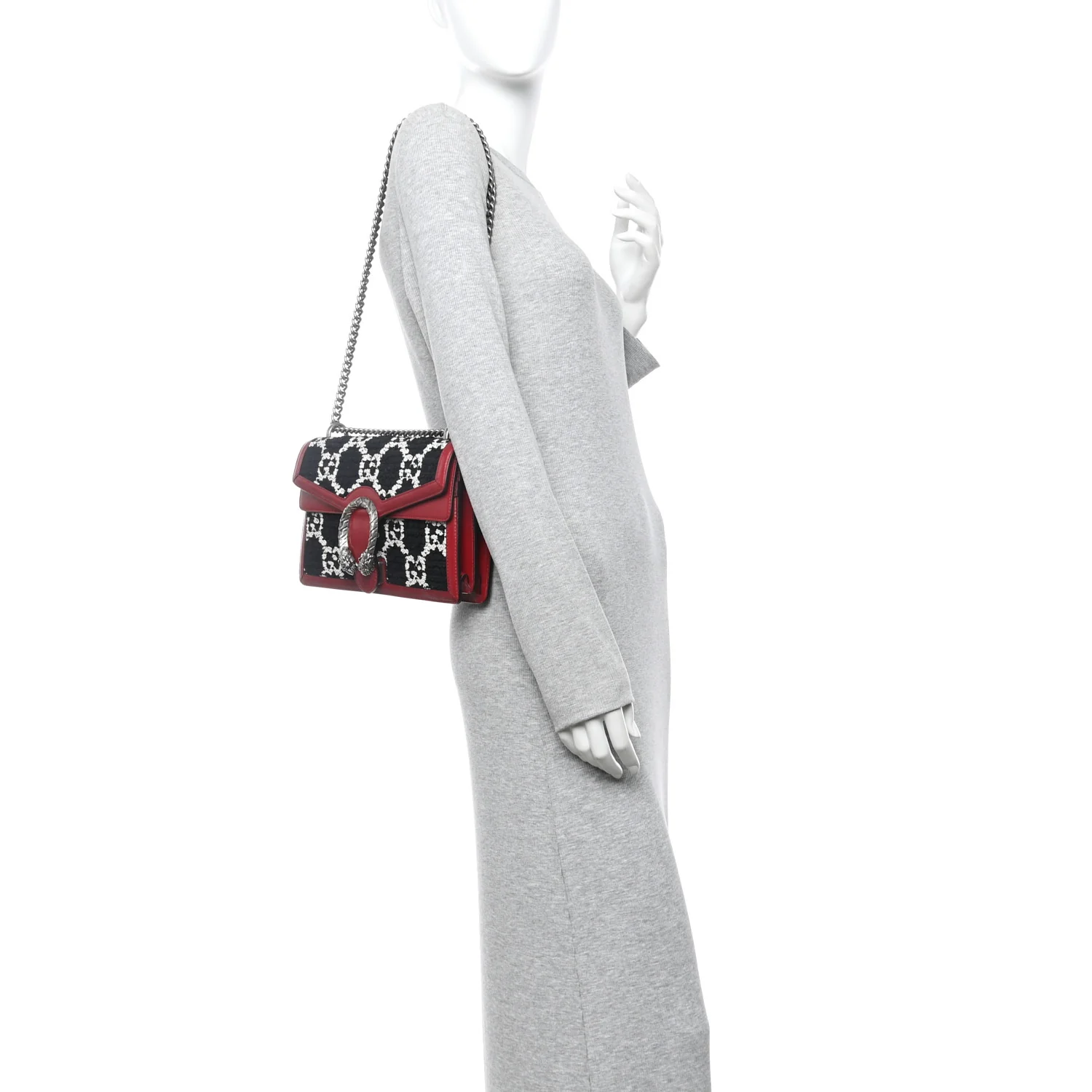 Tweed GG Monogram Small Dionysus Shoulder Bag Black White Romantic Cherry