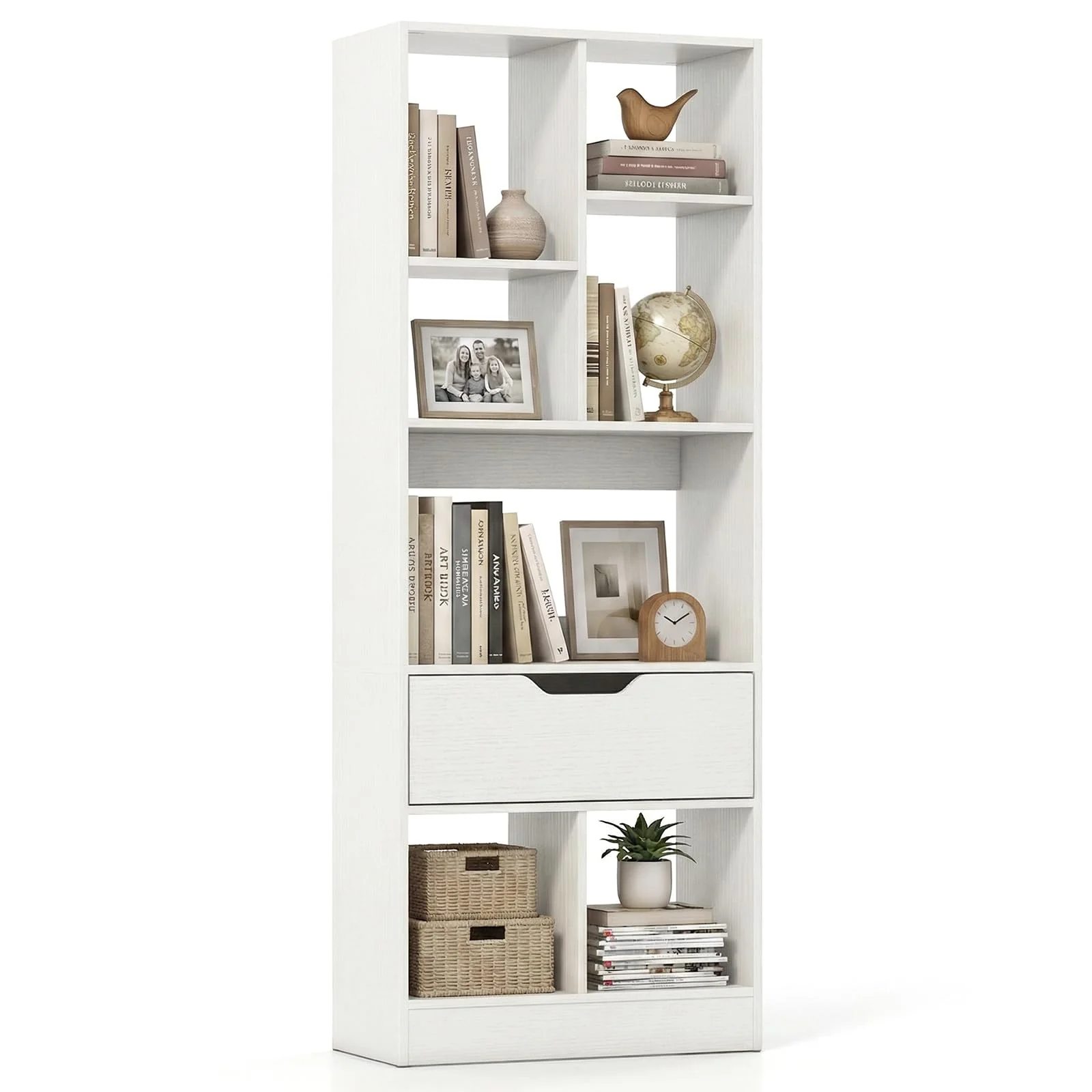 Tangkula 51” Tall Open Bookcase with Drawer(1/2)