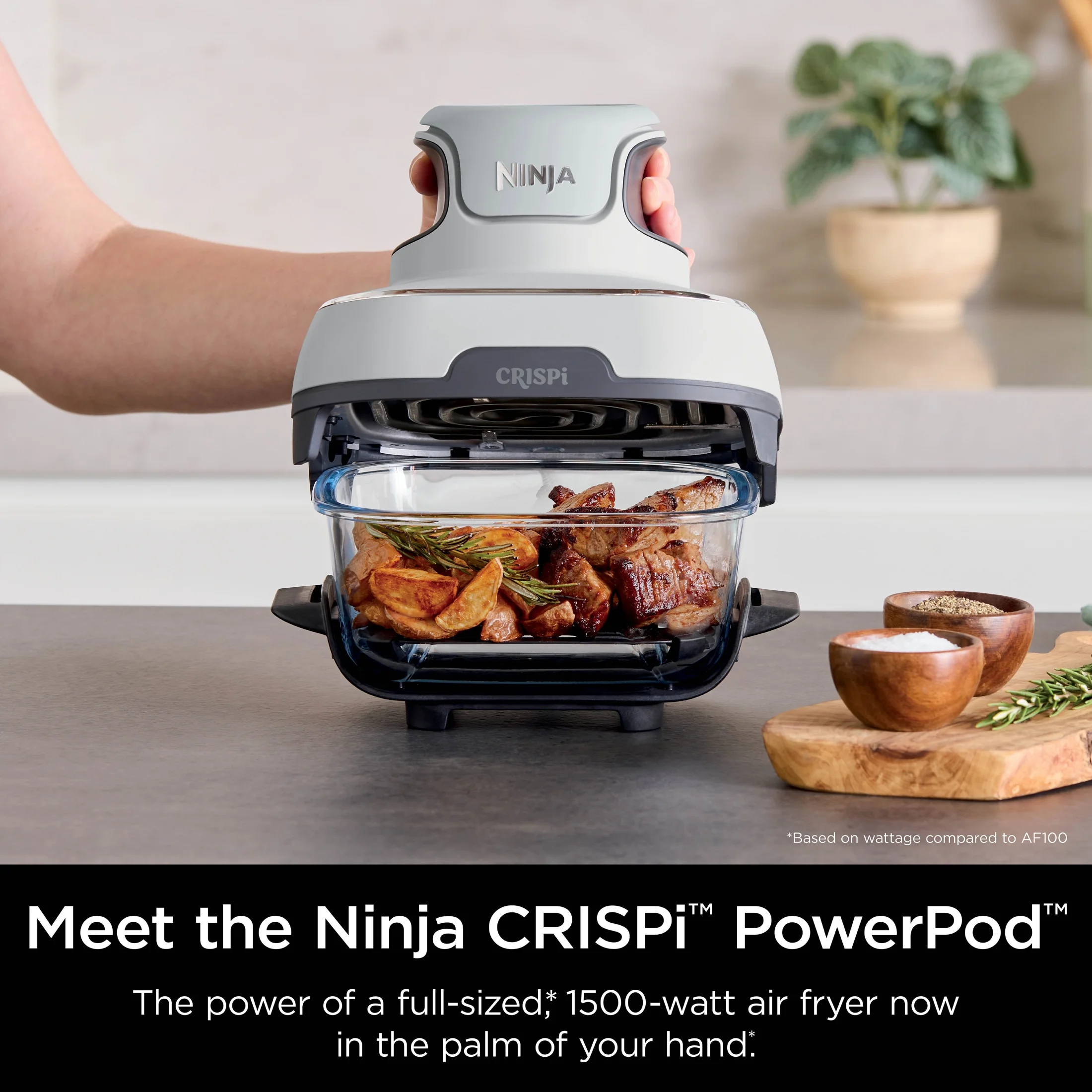 Crispi 3-in-1 Portable Glass Air Fryer Cooking System, 1500W, 4-Qt 5-Cup TempWare Glass Containers with Storage Lids, Microwave, Freezer Dishwasher Safe, White, FN100WH(White) - Image 4