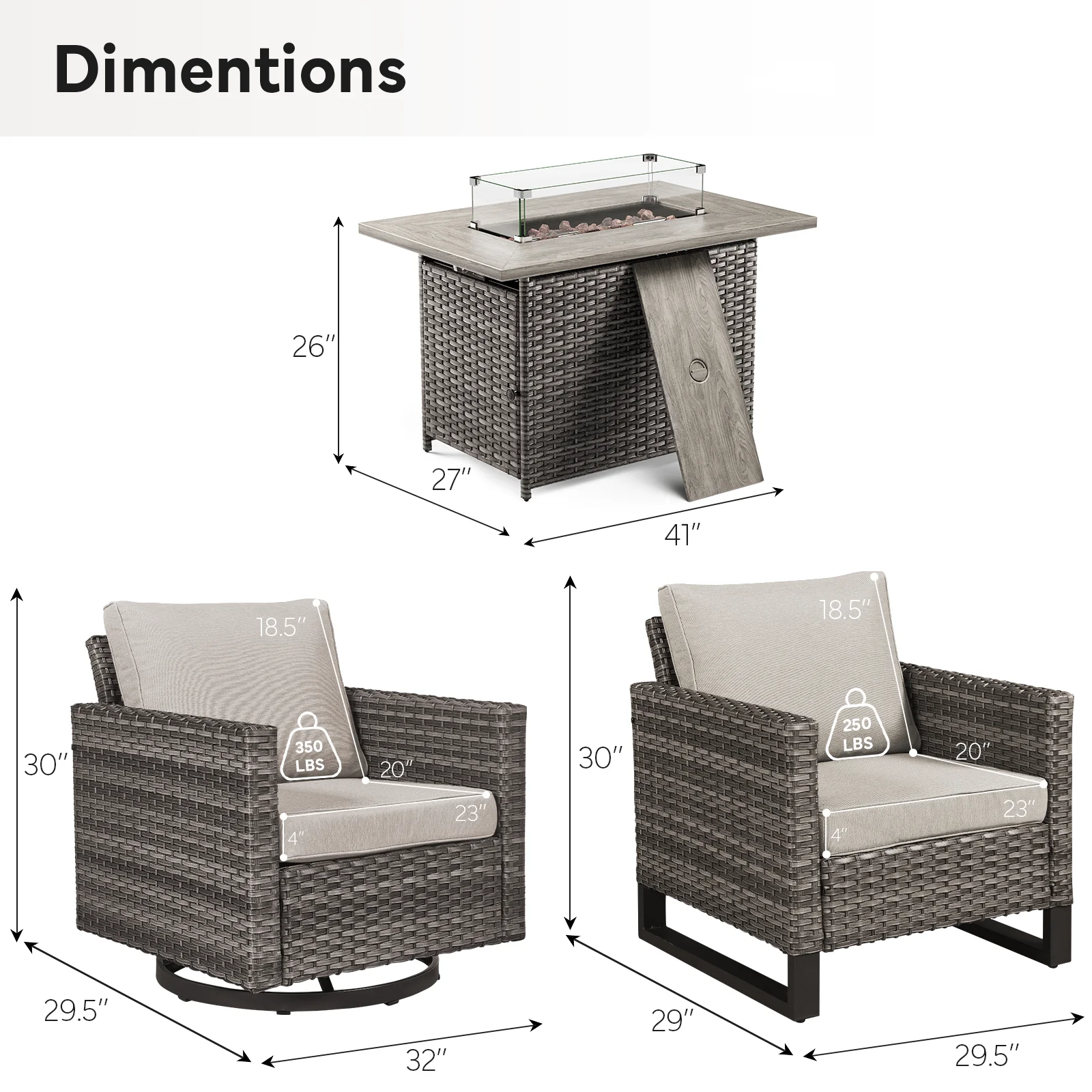 Gymojoy 5 Pieces Outdoor Swivel Rocker Chairs Patio Furniture Set with Gas Fire Pit Table, Wicker Patio Conversation Fire Pit Table Set for Garden, Deck, Porch, Backyard, Beige