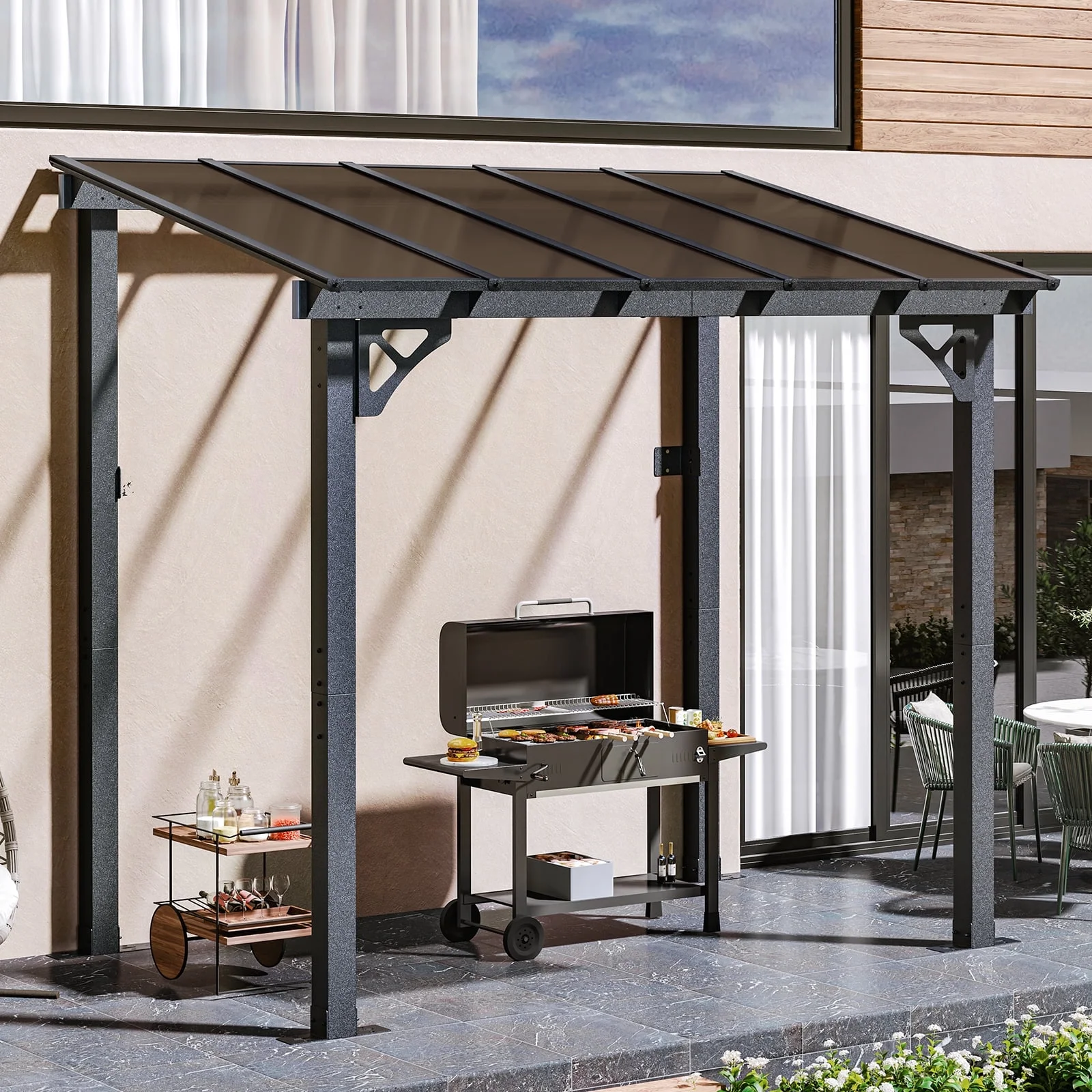 8' x 5' Gazebo for Patio, Gazebo Pergola with Sloped Roof, Grill Gazebo Large Wall-Mounted Heavy Duty Awnings, for Backyard, Deck, Patio(8 x 5) - Image 2