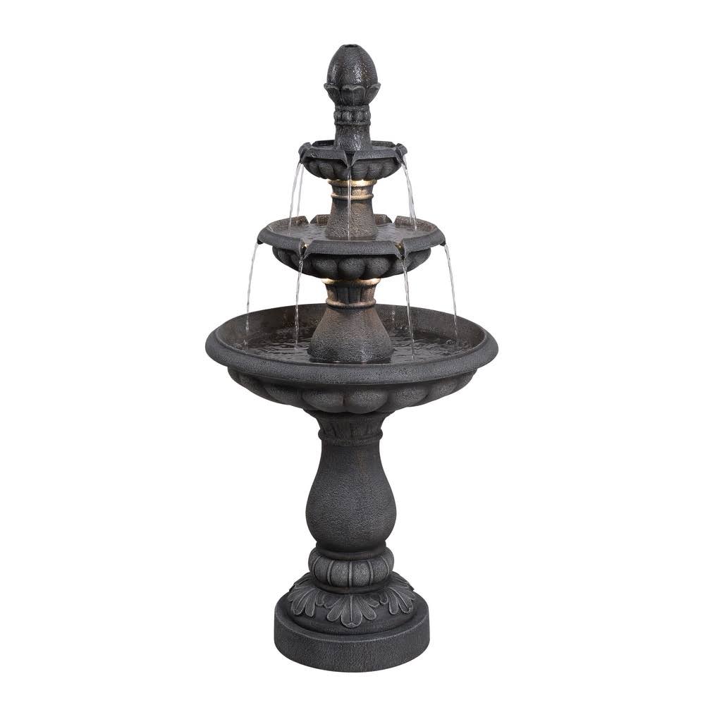 Style Selections 3 Tier Fountain 46.3-in H Resin Tiered Fountain Outdoor Fountain in Gray | MZ15418GA