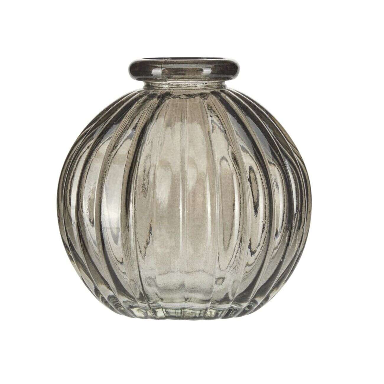 Vase rond en verre strié coloré translucide Ø8xH8cm (3 modèles)