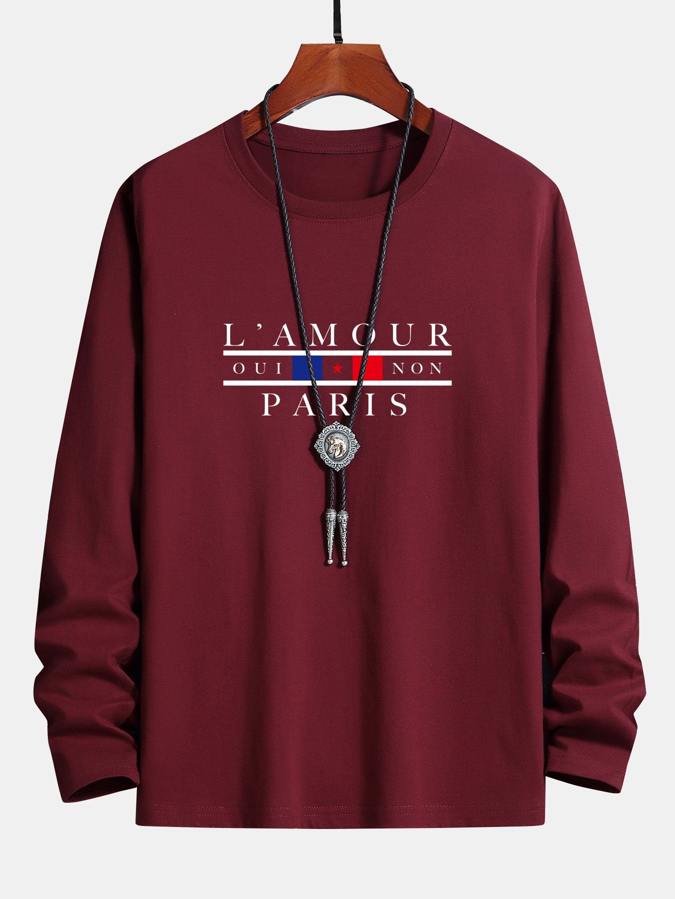 T-shirt en coton à manches longues avec imprimé de slogan parisien