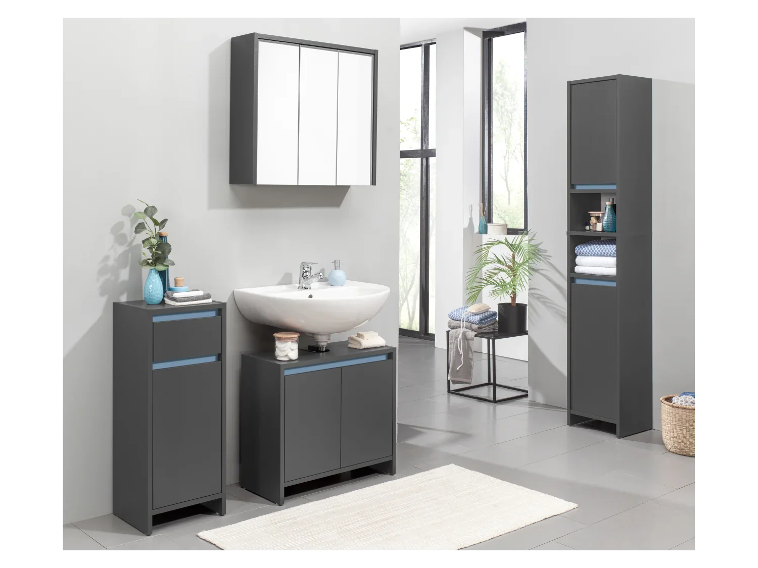 LIVARNO home Armoire de toilette OSLO, 65 x 60 x 17 cm, noir