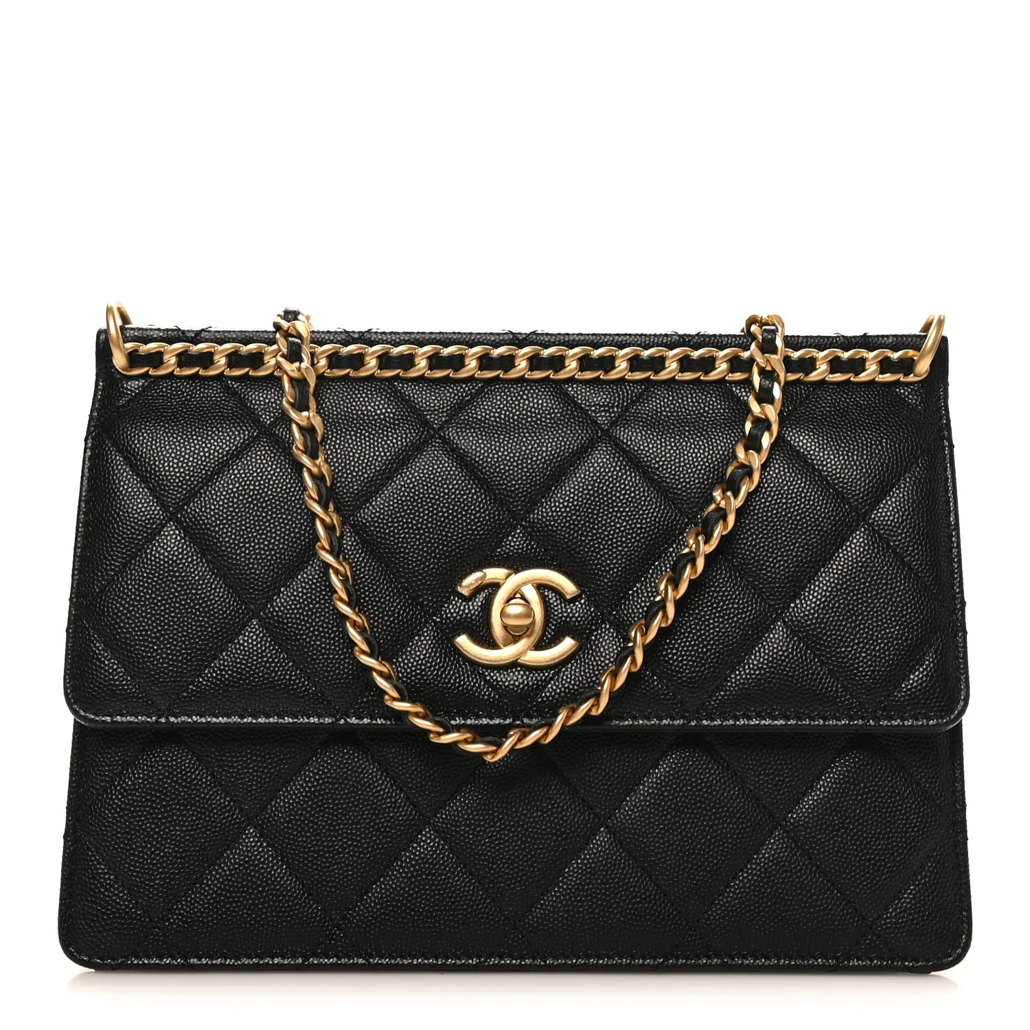 Caviar Quilted Chain Frame Flap Black