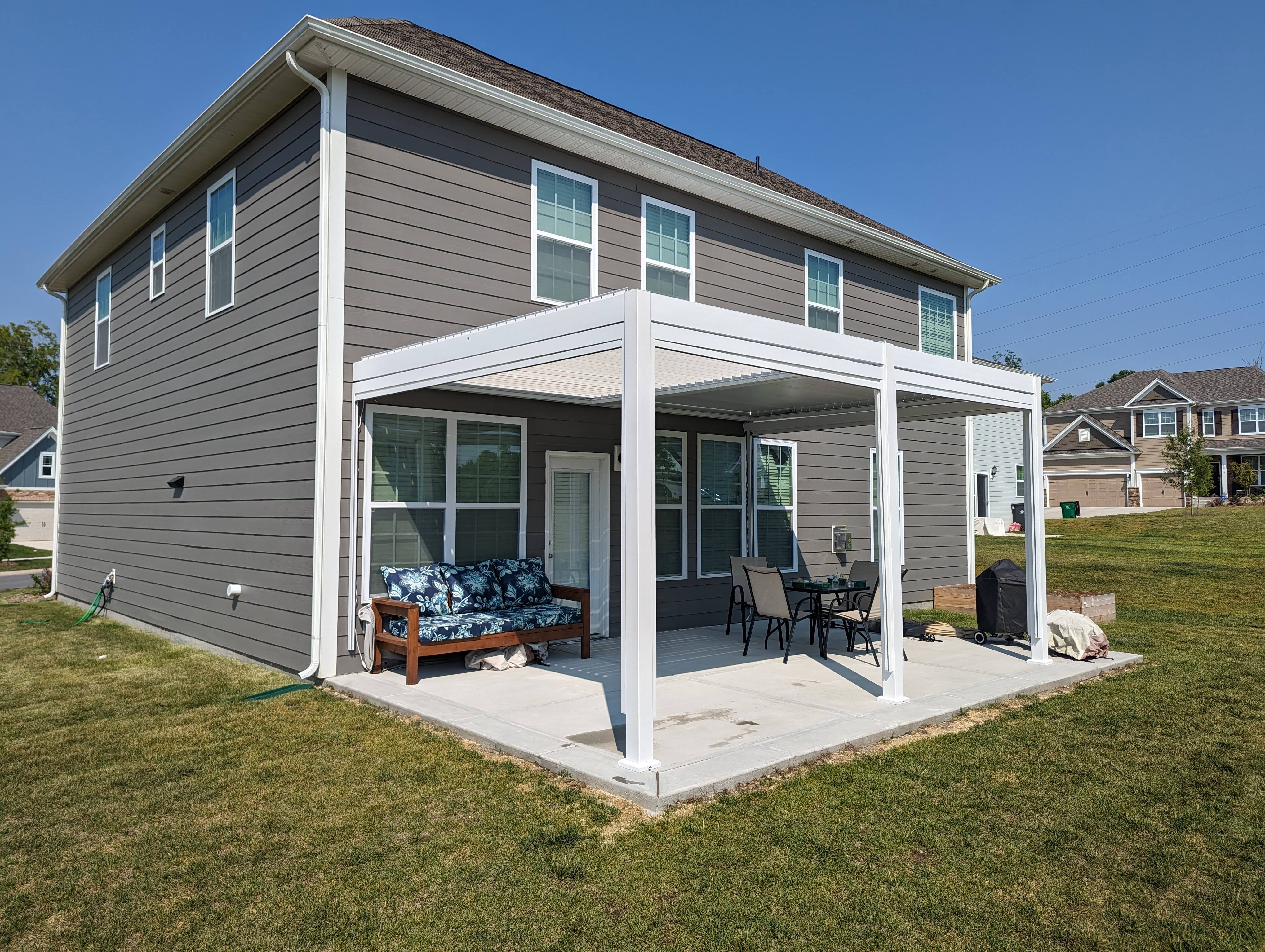 Freestanding Villa Pergola with Motorization and LED Lighting Included, 19' x 13', White
