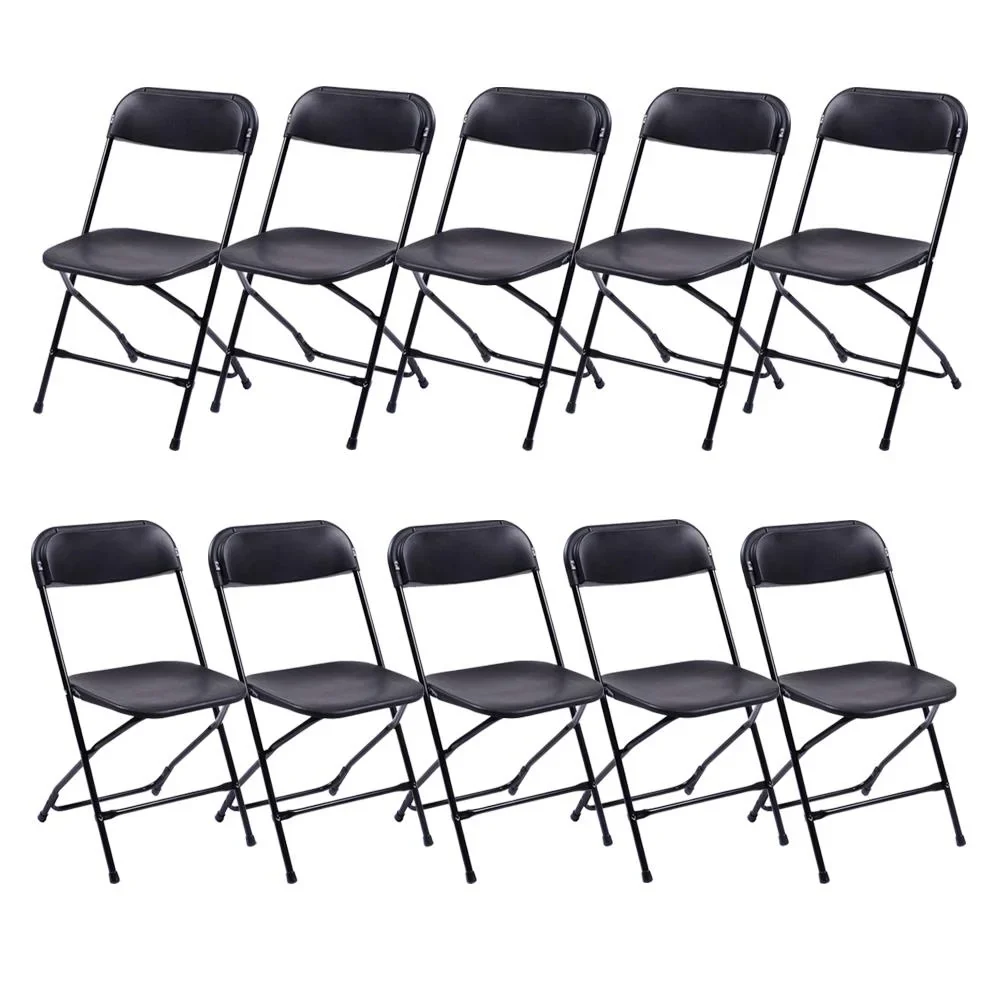 Ktaxon 6ft White Folding Table and 10 Pack Folding Chairs Black, Plastic Table and Chair Set