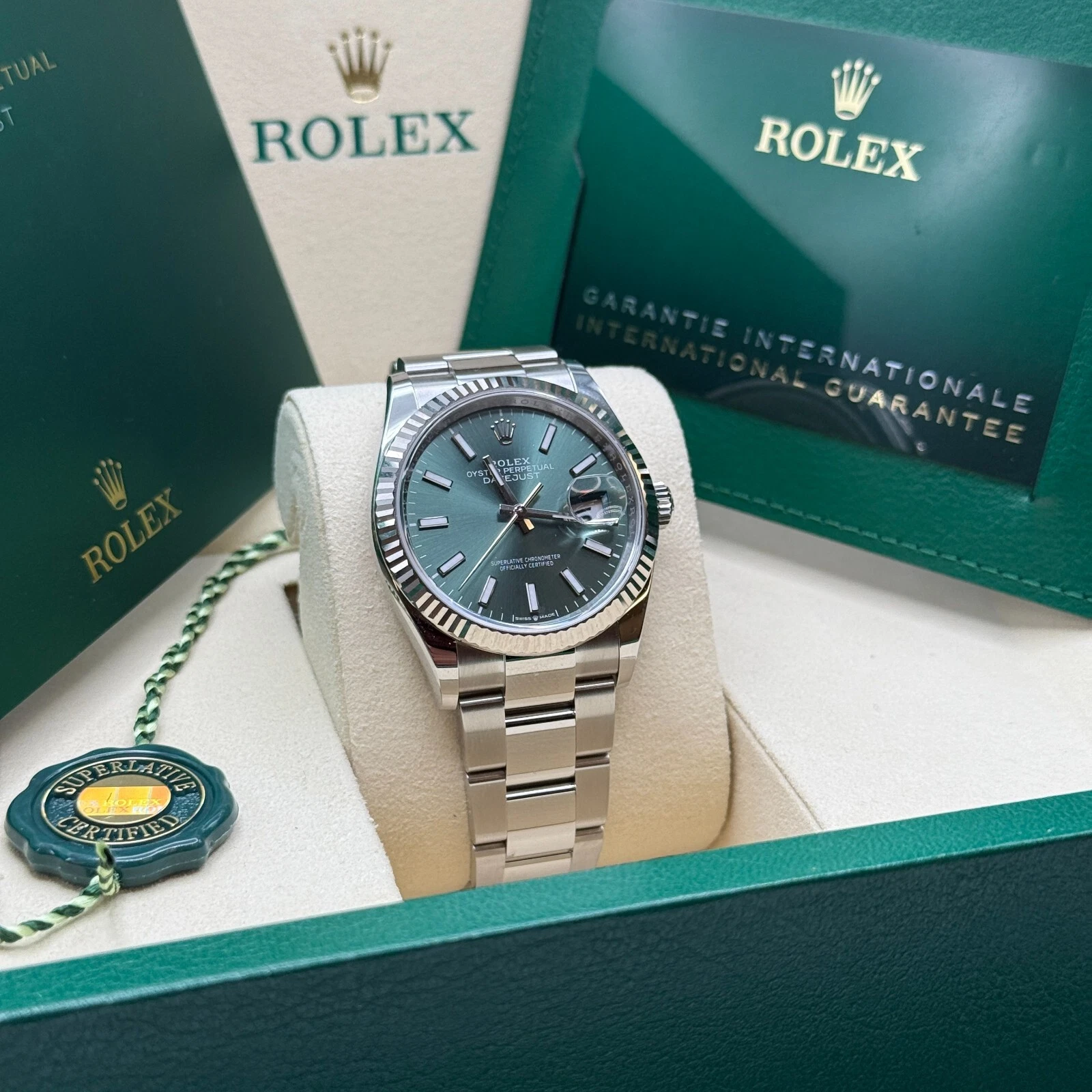 [Super Clone]RLX  Datejust 36mm 126234-0052 Green Index Dial Stainless Steel Fluted Bezel Oyster
