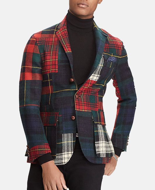 Blazer en laine à carreaux colorblock et revers cranté, à simple boutonnage