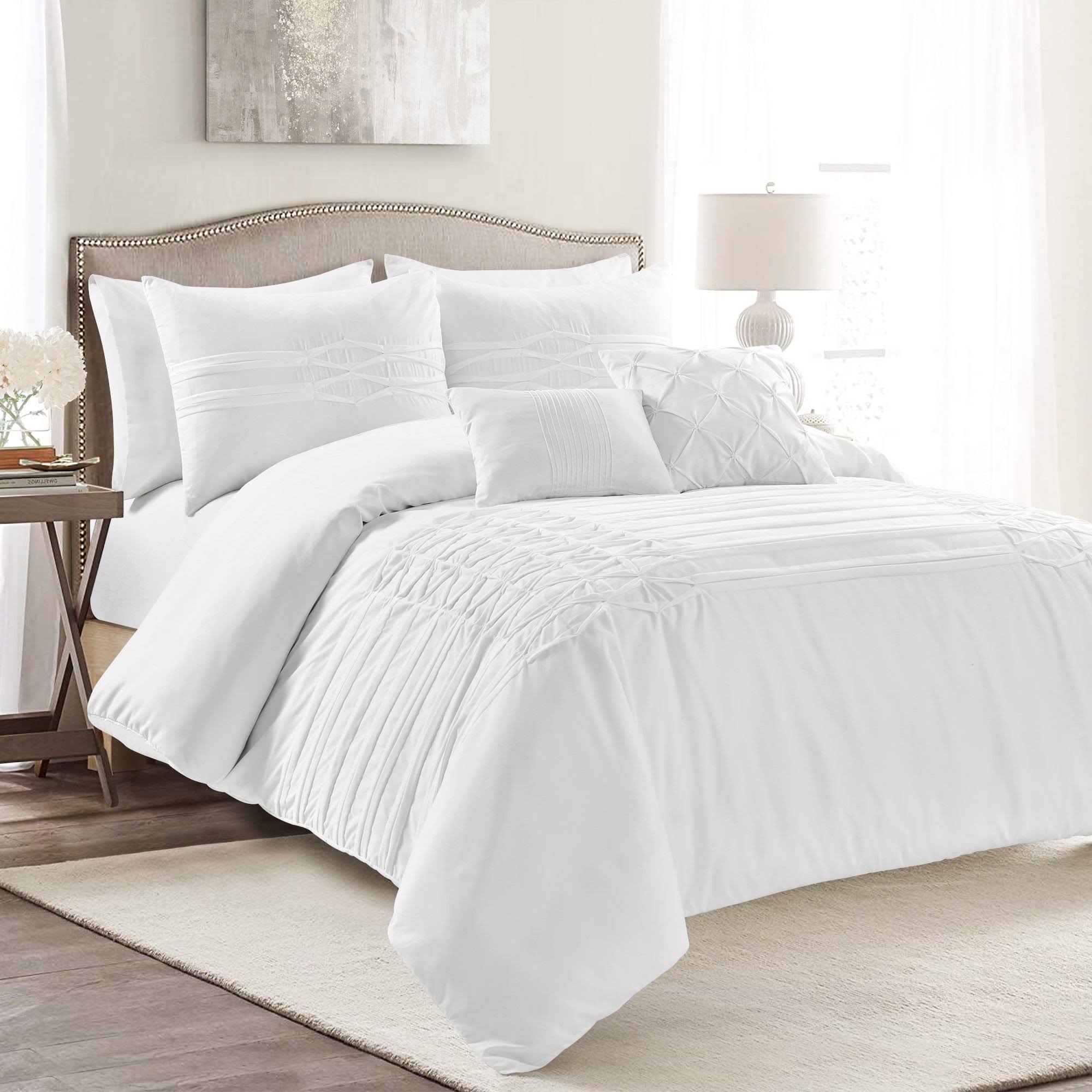 Lush Decor Arora Pleat Comforter White 5pc Set Full/Queen