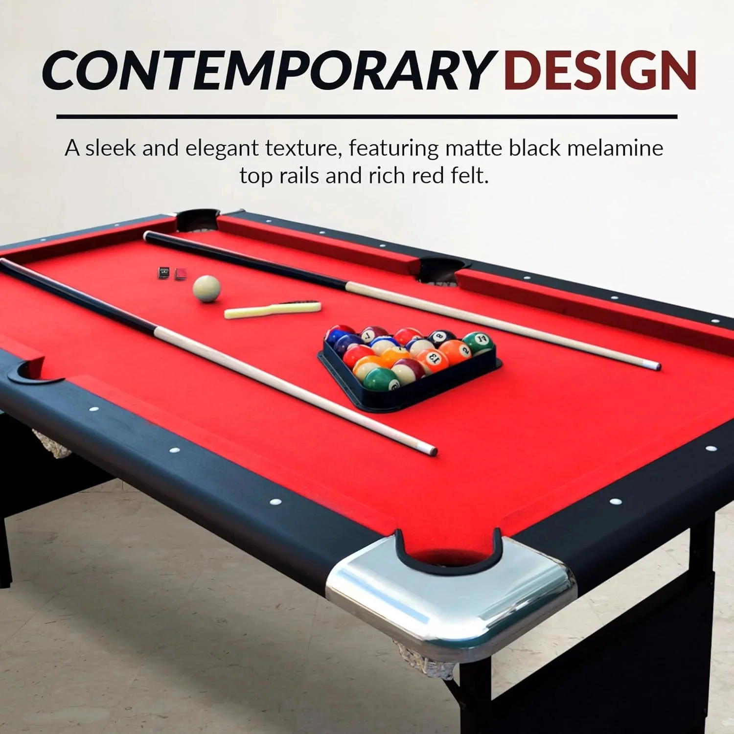 6 ft Portable Pool Table, Adults Folding Billiards Tables for Game Room with Easy Foldable Storage, Includes Full Set of Billiard Balls,…