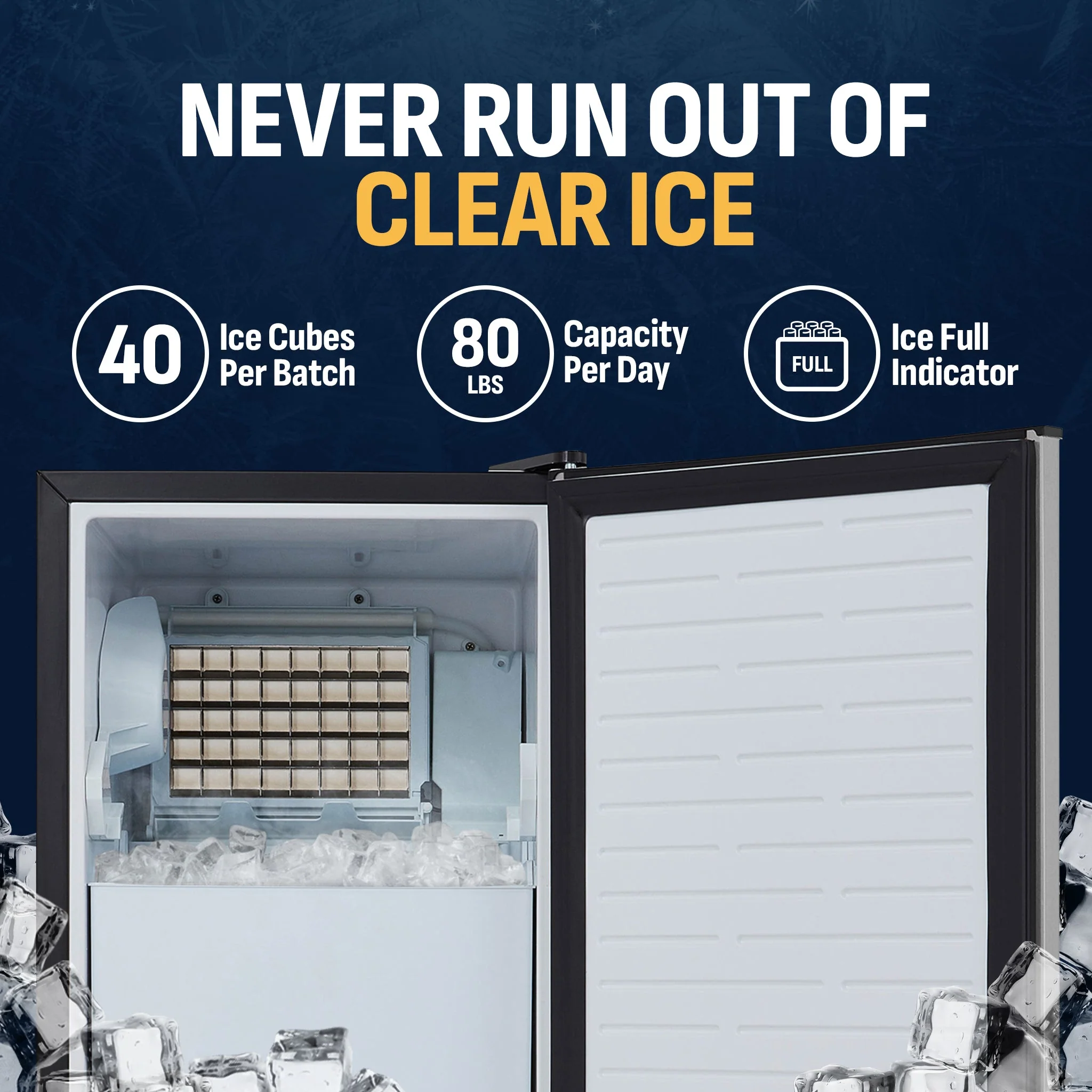 Newair Undercounter Ice Maker for Home. Clear Ice, 80 lbs/day - Stainless Steel