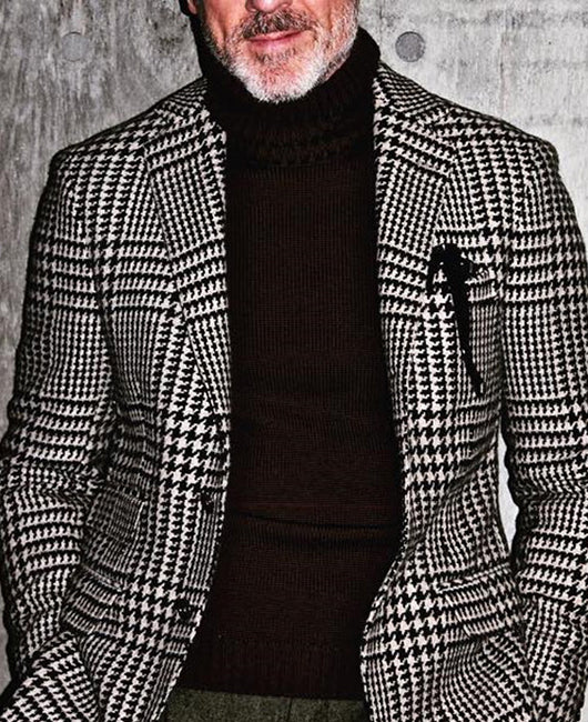 Blazer décontracté à simple boutonnage à motif pied-de-poule
