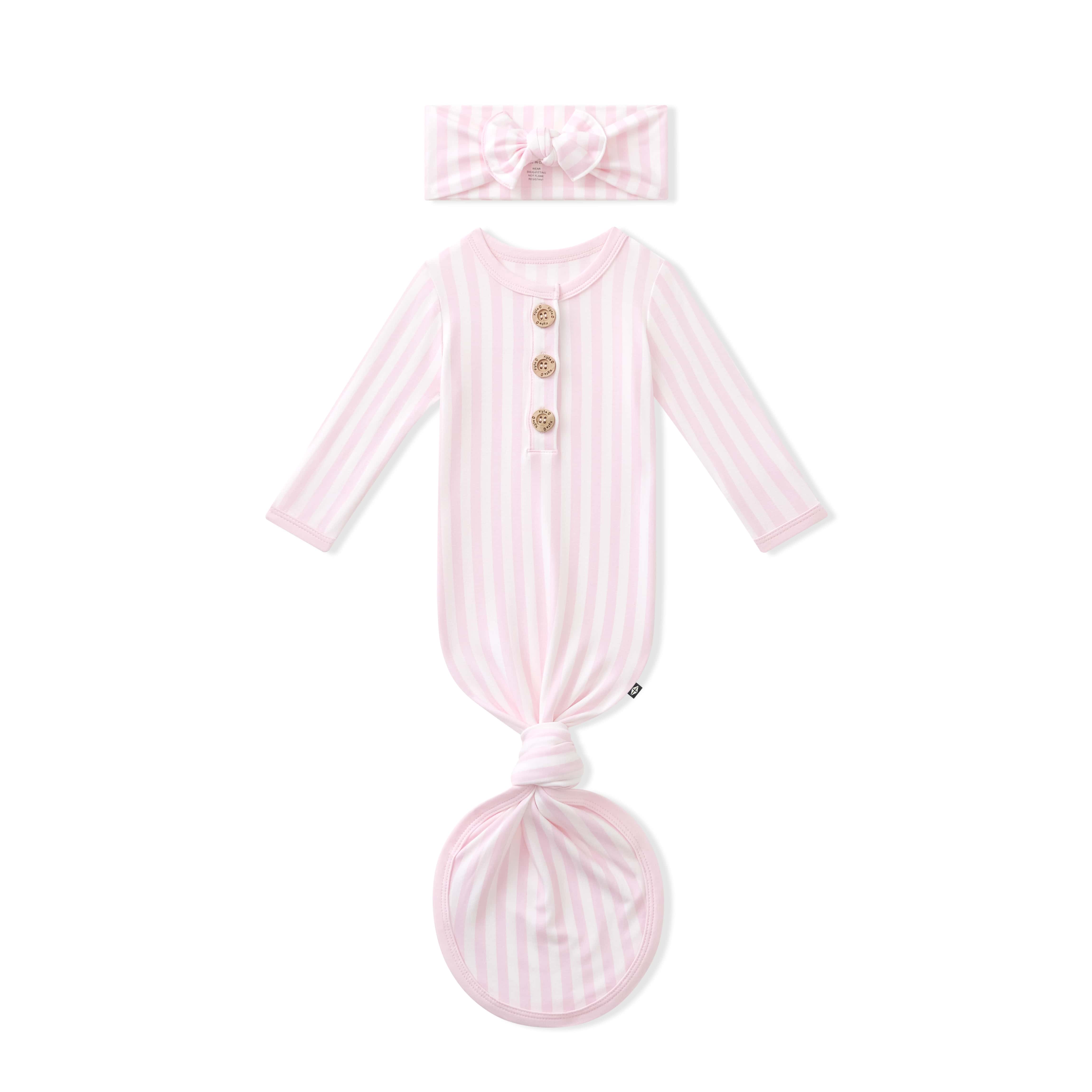 Knotted Day Gown with Bow Set in Small Sakura Stripe