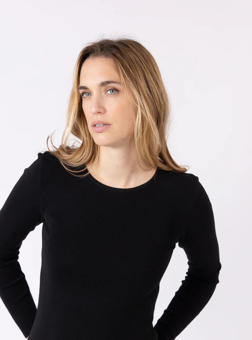 Tee-shirt thermique manches longues femme en laine merinos noir