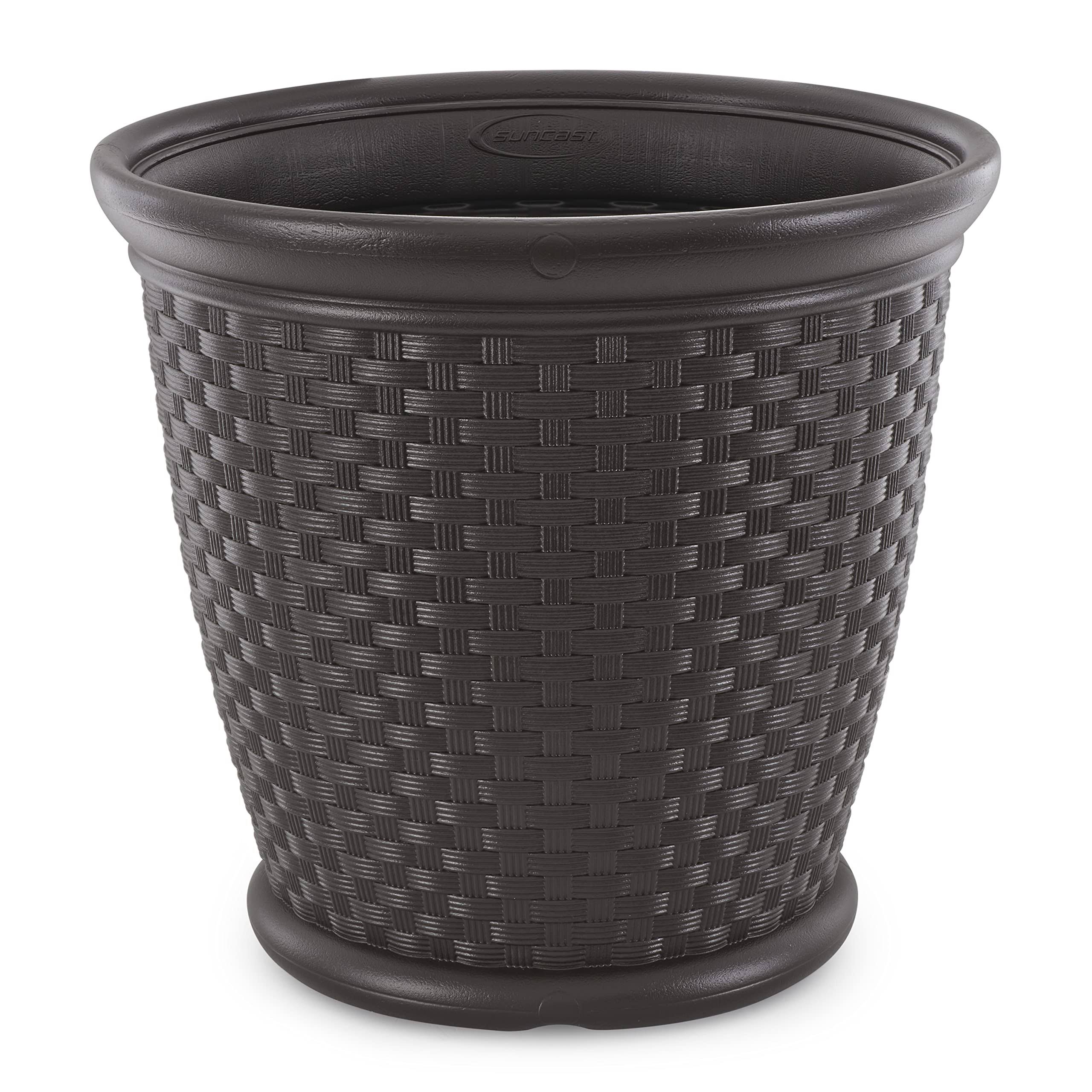 Suncast Sonora 22 inch Resin Wicker Decorative Garden Flower Planter Java