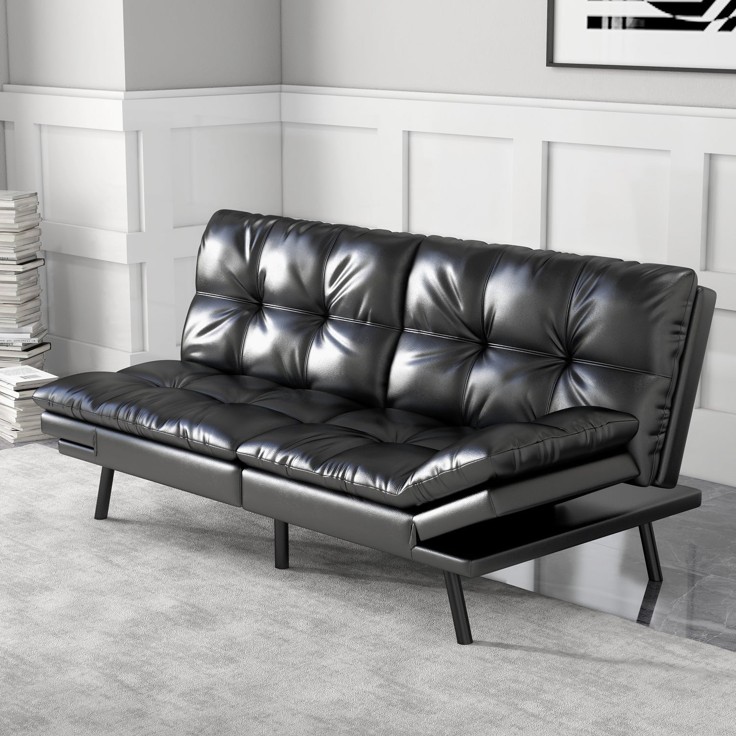 Smiaoer Futon Sofa Convertible Couch Memory Foam Sofa Bed, Black