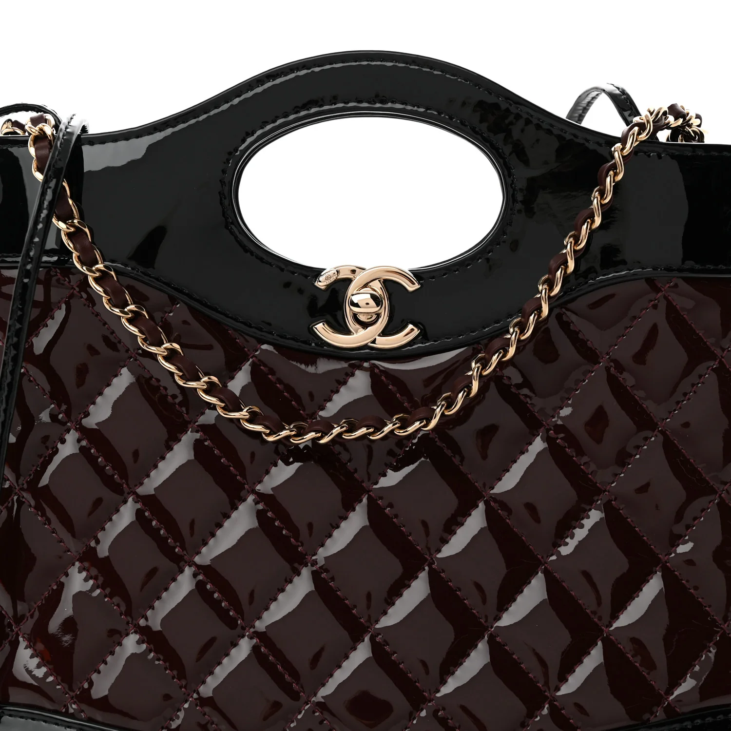 Patent Calfskin Quilted Mini 31 Shopping Bag Burgundy Black