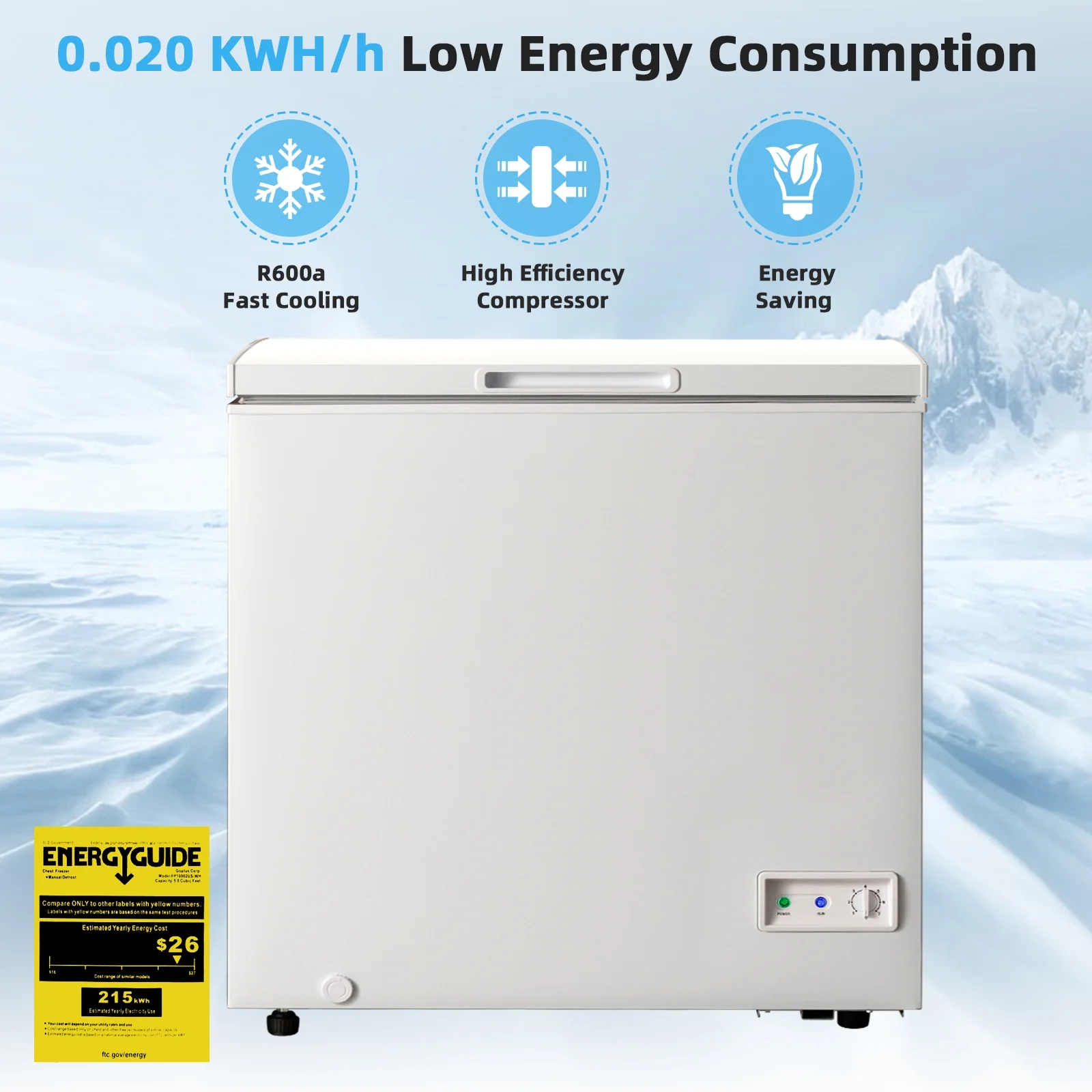 5 Cu Ft Chest Freezer, Freestanding Flip Top Chest Freezer w/ 7 Temperature Settings, Removable Sliding Basket Included, Compact Deep Chest Freezer - Image 4