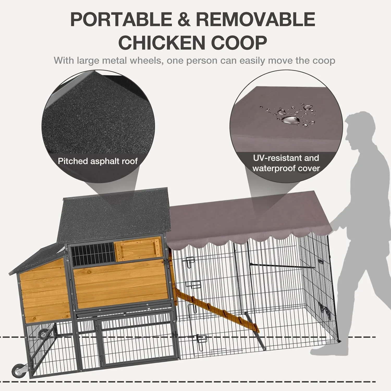 Ultimate Chicken Coop with Wheels Spacious 85" Metal Frame Chicken House with Nesting Box and Leakproof Pull-on Tray Chicken Tractor Portable Waterproof, Perfect for Chickens! - Image 6