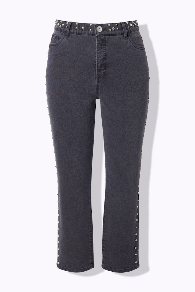Studded Elastic Waist Mom Jeans