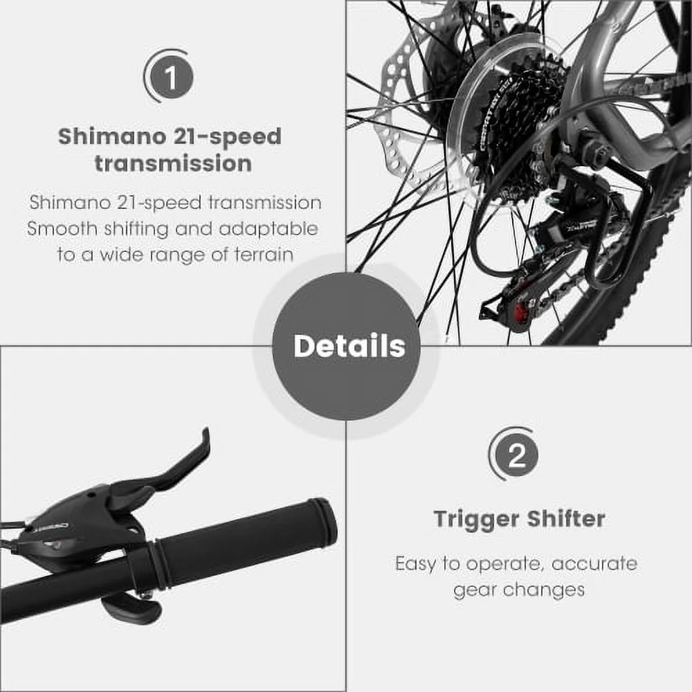 700C Hybrid Road Bike, 16-Speed Outdoor Mountain Bike with Disc Brakes, Light Weight Aluminum Frame,Racing Bike for Men Women, L Size,Black - Image 4