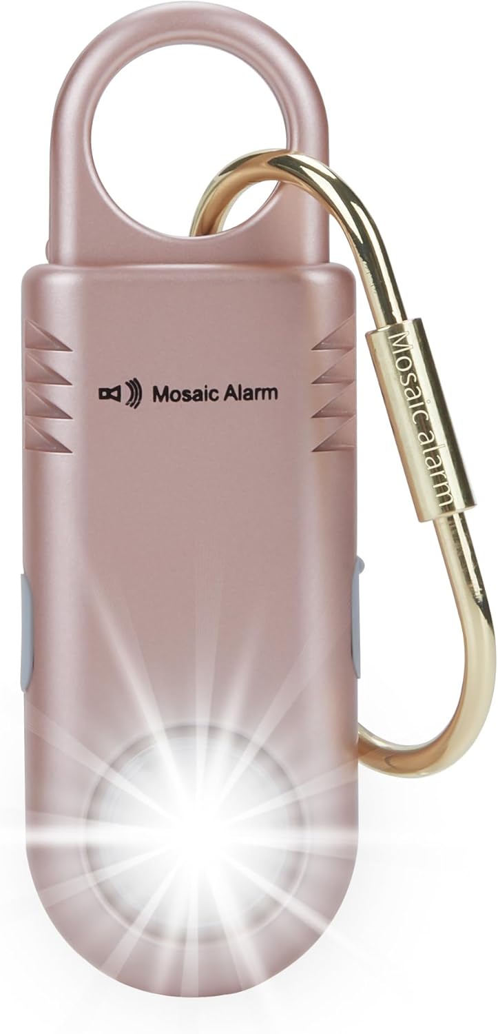 135dB Rechargeable Personal Safety Alarm Built-in Ultra-Bright Flashlight Non Slip Grip Keychain Emergency SOS Siren for Women, Students, Night Runner. Loud Sound Hiking Bear Alerts Hook. Rose Gold