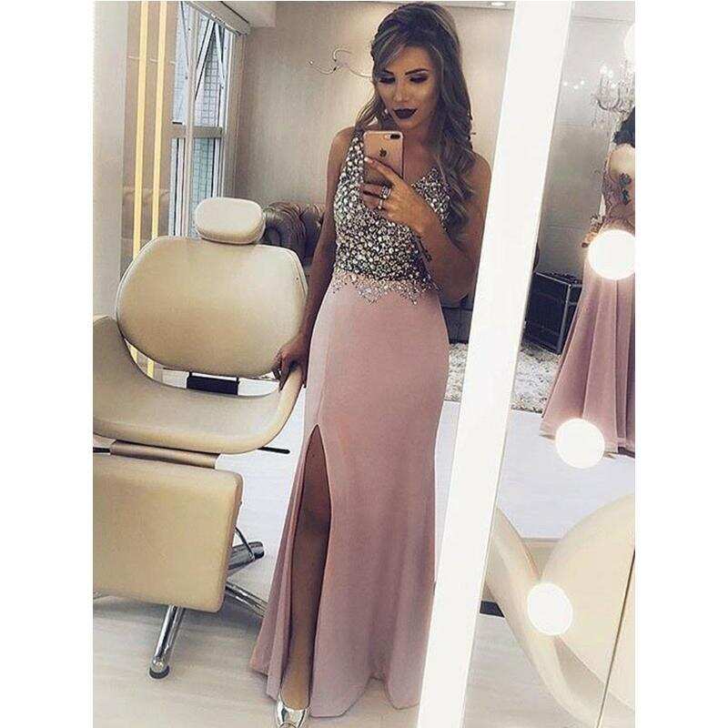 Sparkly Beaded Split Side Mermaid Sexy Prom Dresses, Formal Evening Dresses DMH17