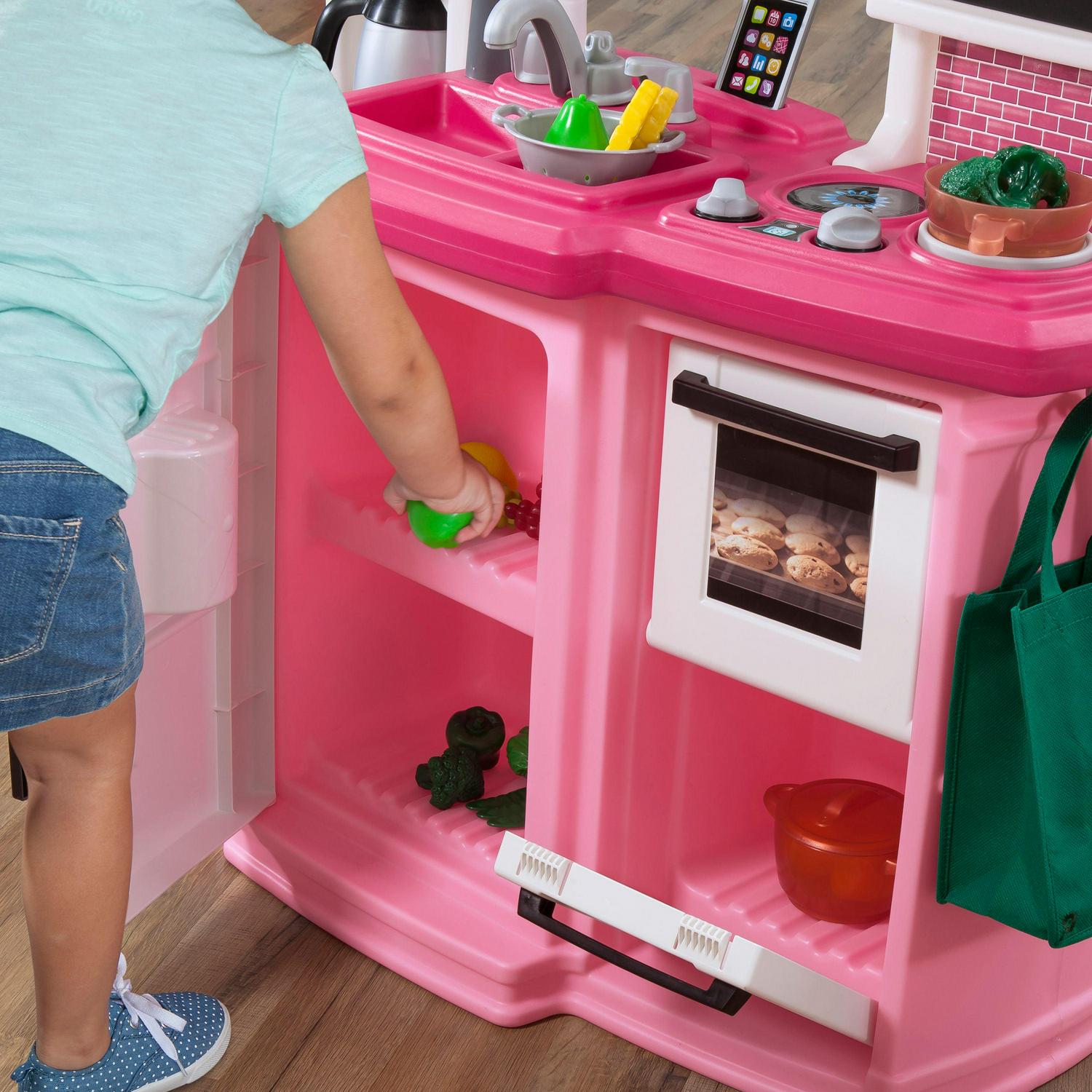 Step2 Great Gourmet Soft Pink Plastic Toddler Kitchen with 35 Piece Kitchen Playset