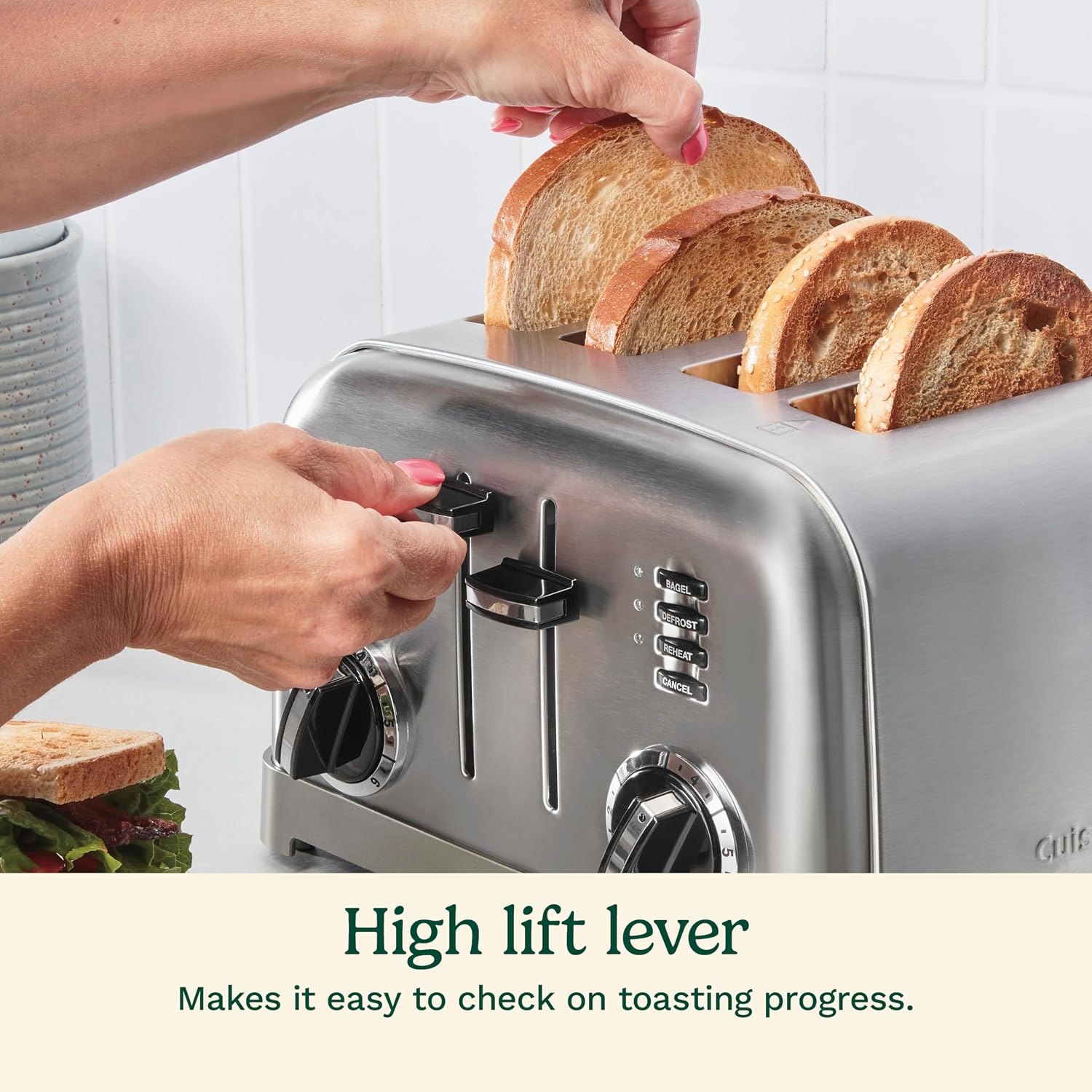 Cuisinart Toaster, Extra-Wide Slots, Stainless Steel, 4-Slice| Bagel, pastry & bread toaster with defrost/reheat functions, 6-setting browning dials & a slide-out crumb tray, CPT-180P1