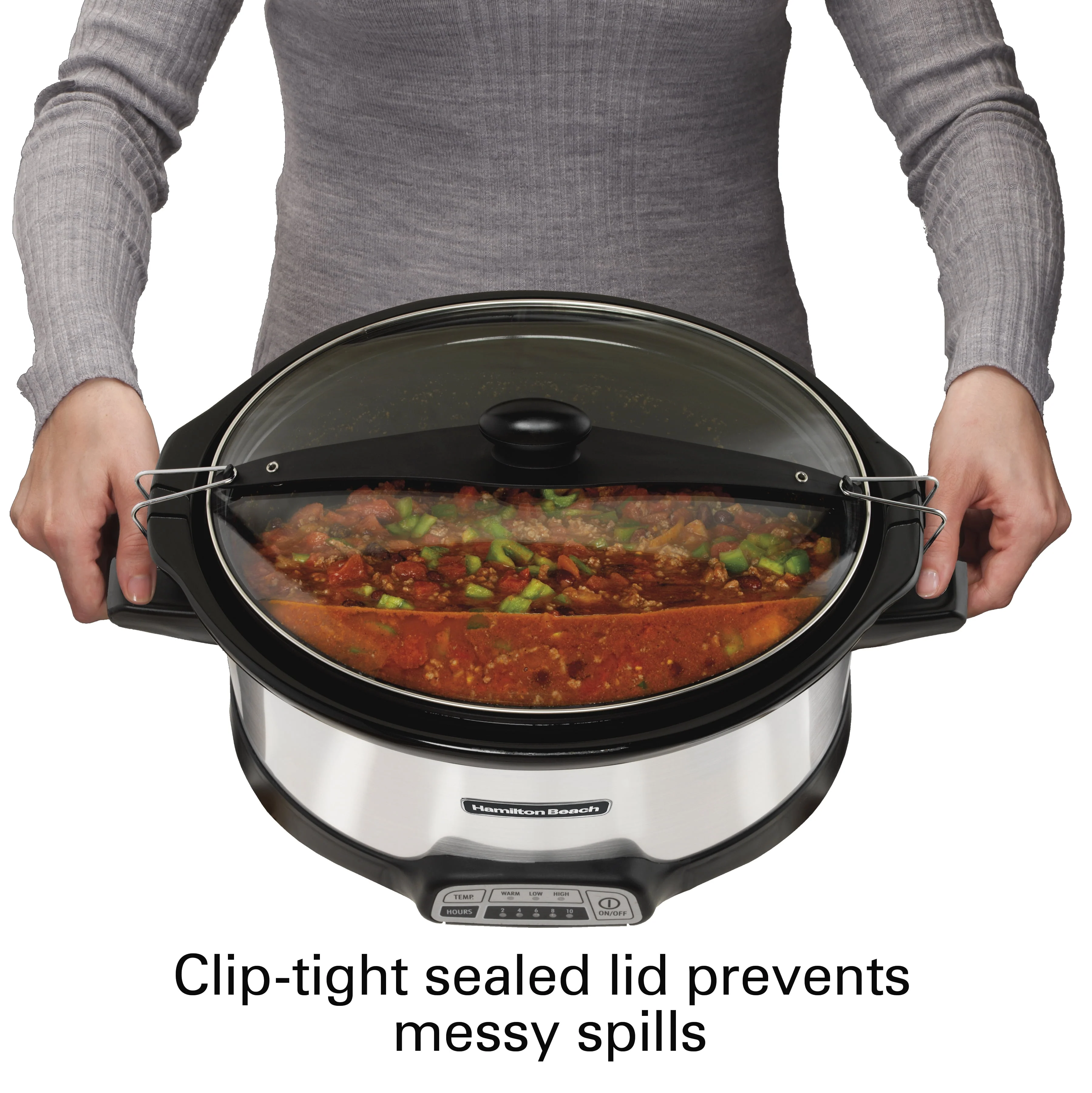 Hamilton Beach Stay or Go Programmable Slow Cooker with Party Dipper, 7 Quart Capacity,Removable Crock, Red, 33478 Image 3