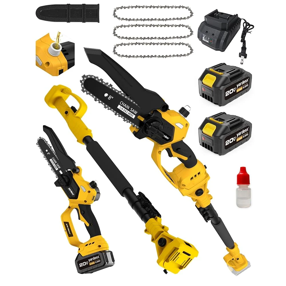 YardenX 2-in-1 Cordless Pole Saw & Mini Chainsaw,8-Inch Cutting Bar