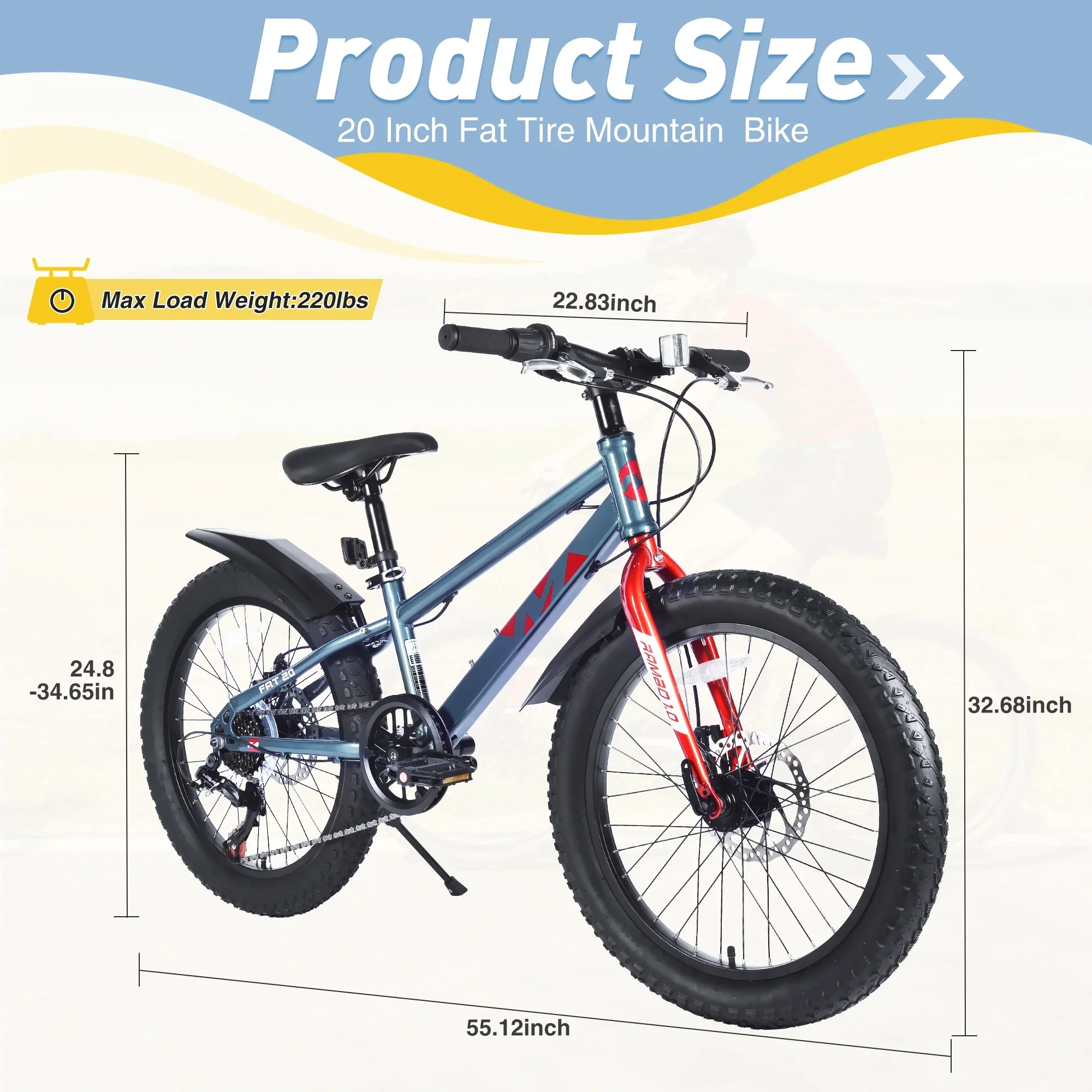 Ambifirner Newest Bike Fat Tire Mountain Bike with 20 Inch Wheels, 21 Speed with High Carbon Steel