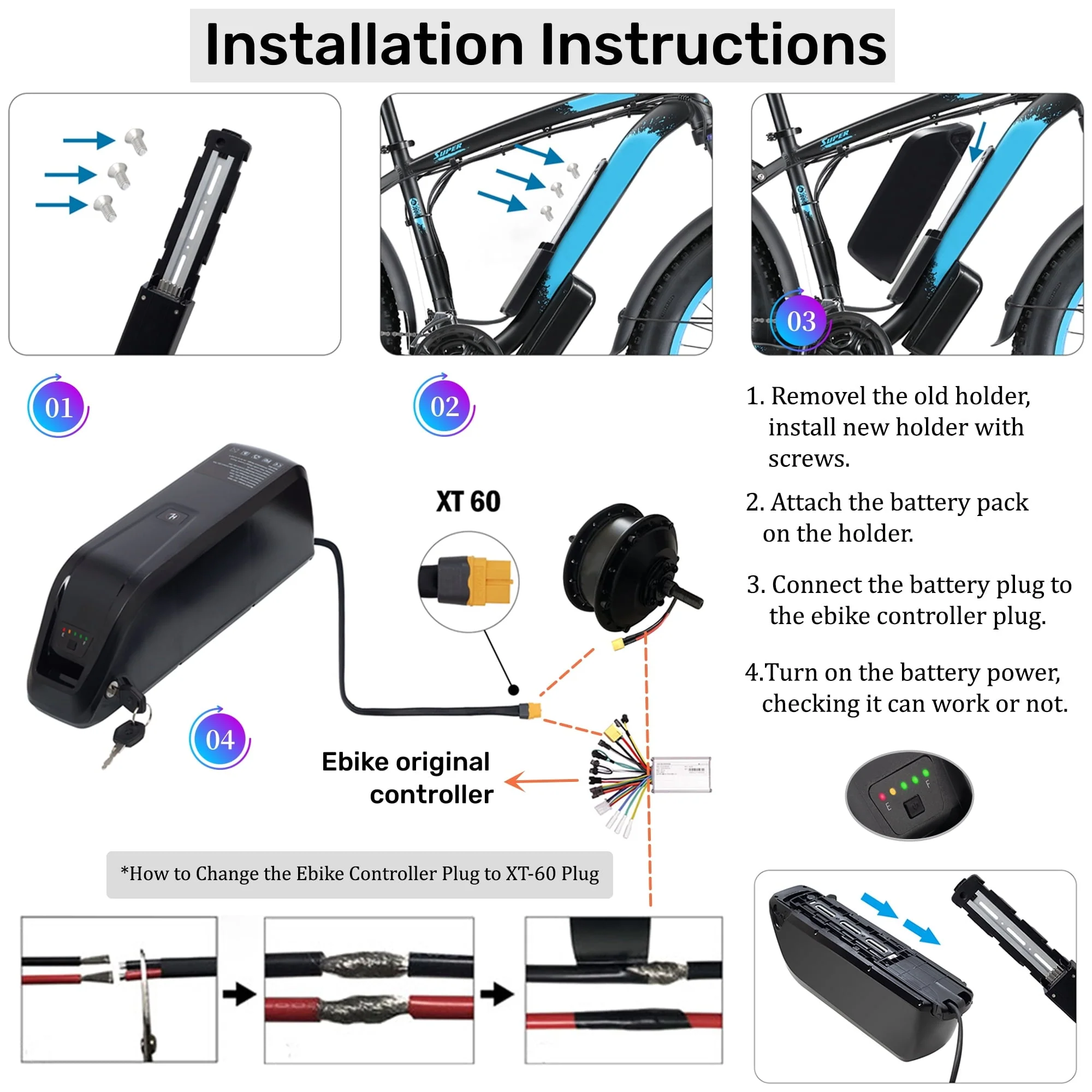 48V 20AH Ebike Battery 48V Lithium Battery 48V Battery with Charger for 750W-1500W Adult Electric Bike Tricycle - Image 5
