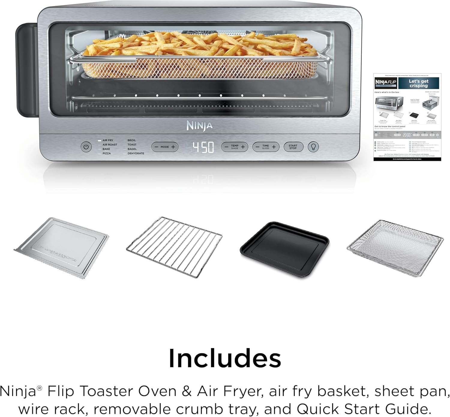 Ninja Flip Toaster Oven & Air Fryer, 8-in-1, Stainless Steel, SP151| Air fry, bake, broil, toast, bagel, dehydrate, reheat, 1800W, Flip up & away, XL capacity