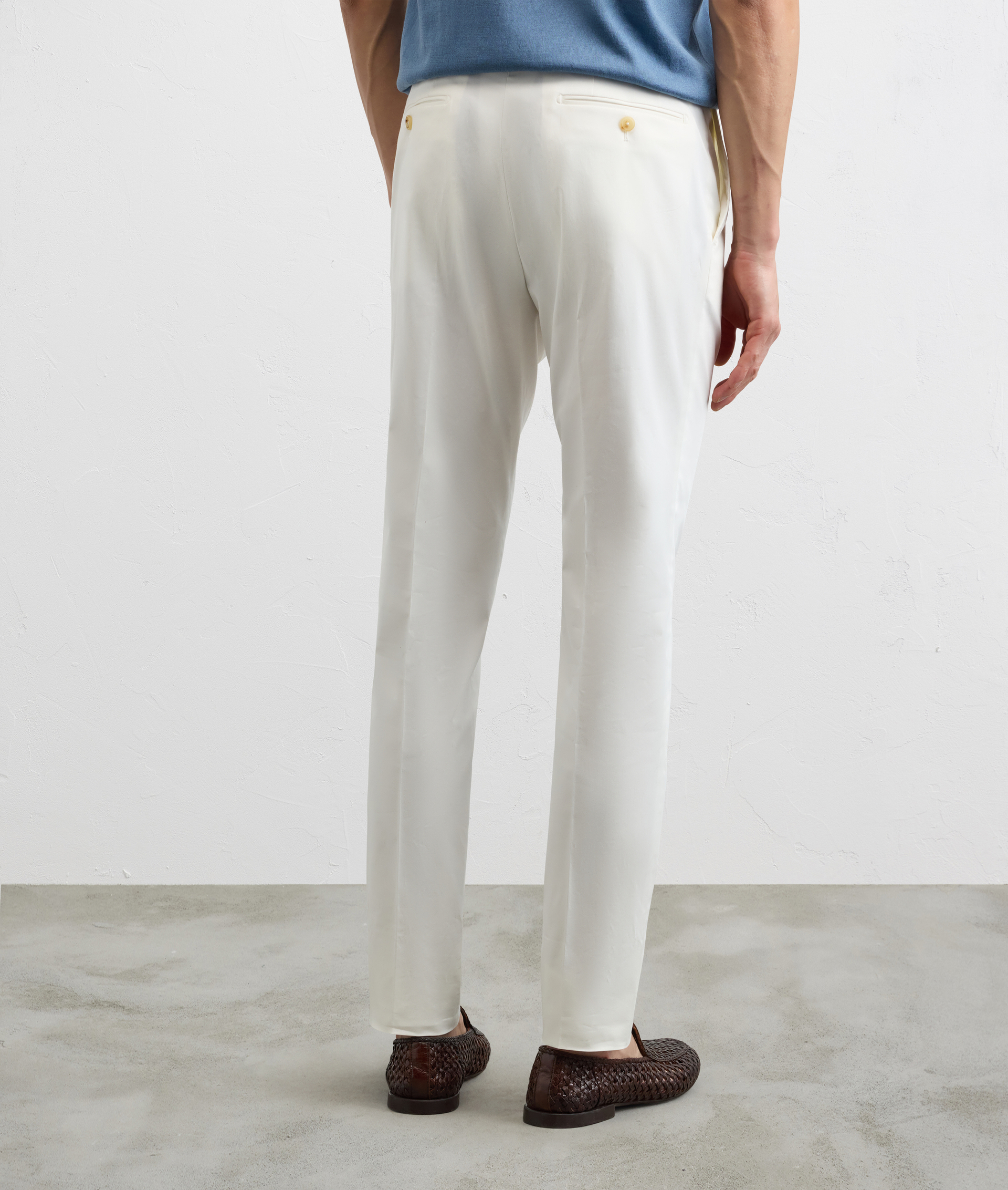 WHITE SOLID COLOR STRETCH COTTON TROUSERS