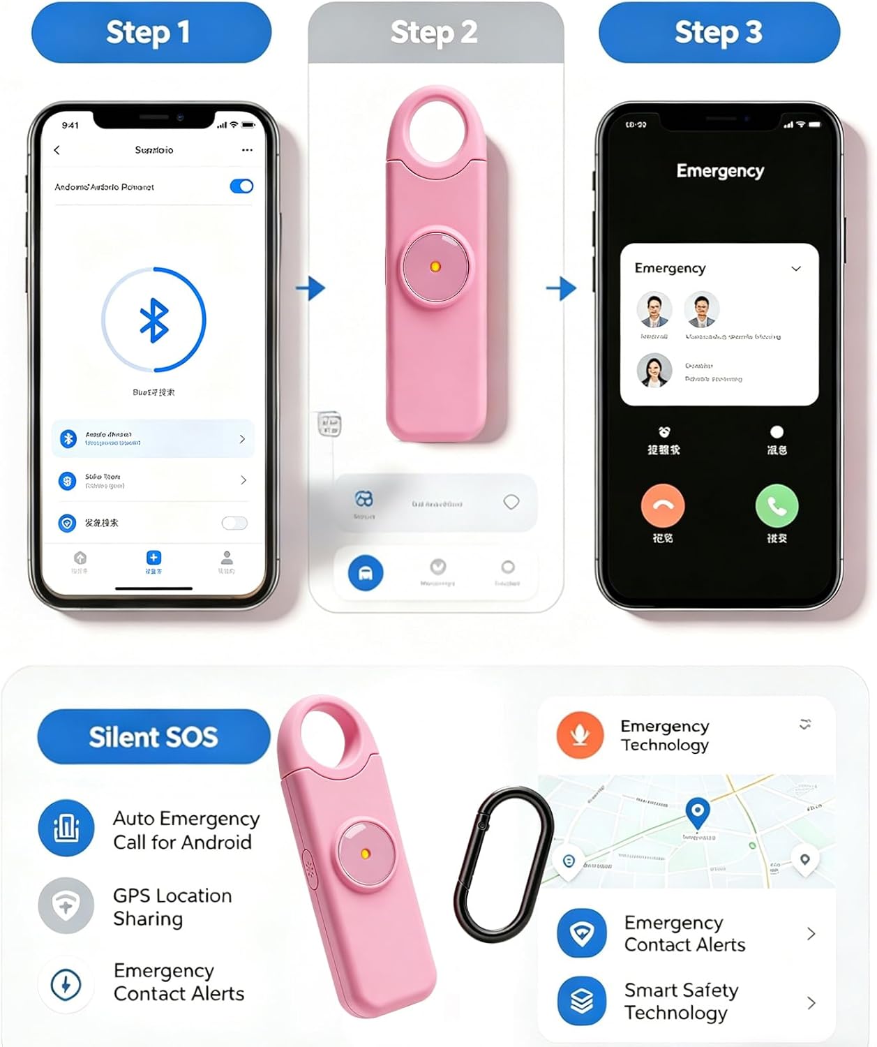 Safety Alarm Keychain for Women, 130dB Rechargeable Personal Safety Alarm with Siren & Strobe Light & Silent SOS Emergency Alert, Female Gifts