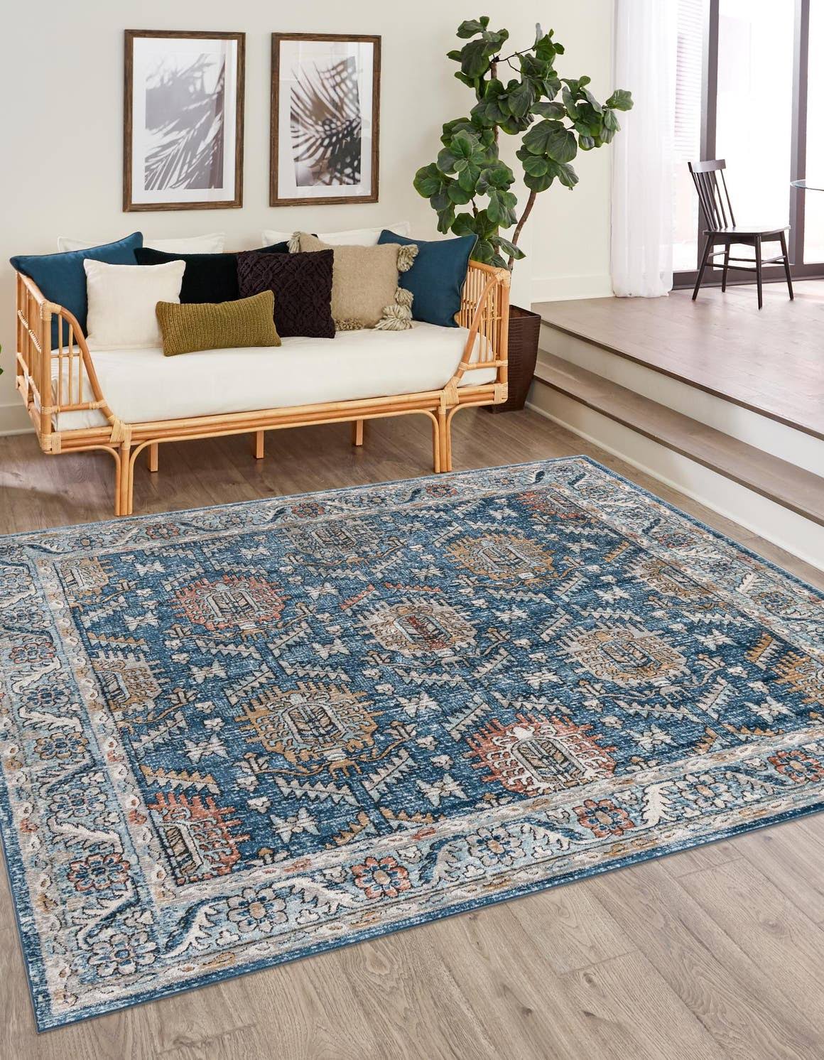 Unique Loom Nyla 12 ft Square Blue Floral, Geometric Area Rug