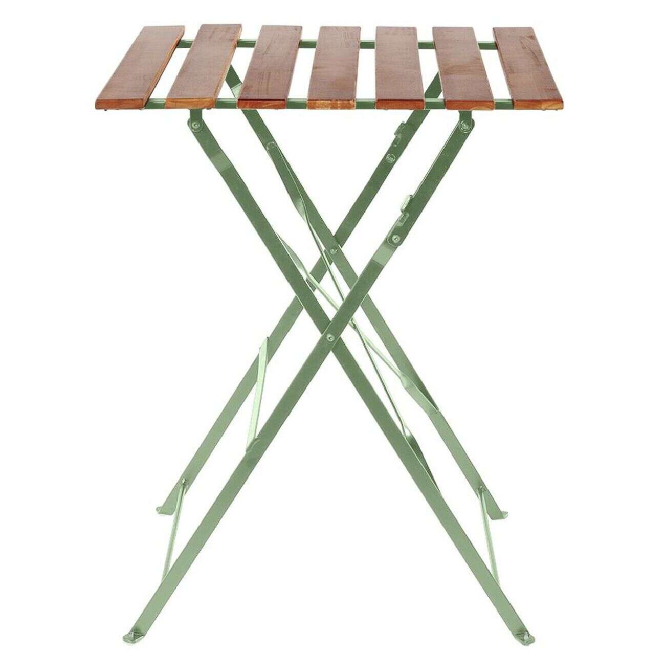 Table de jardin pliante Bali métal vert et bois 54x55xH.71 cm