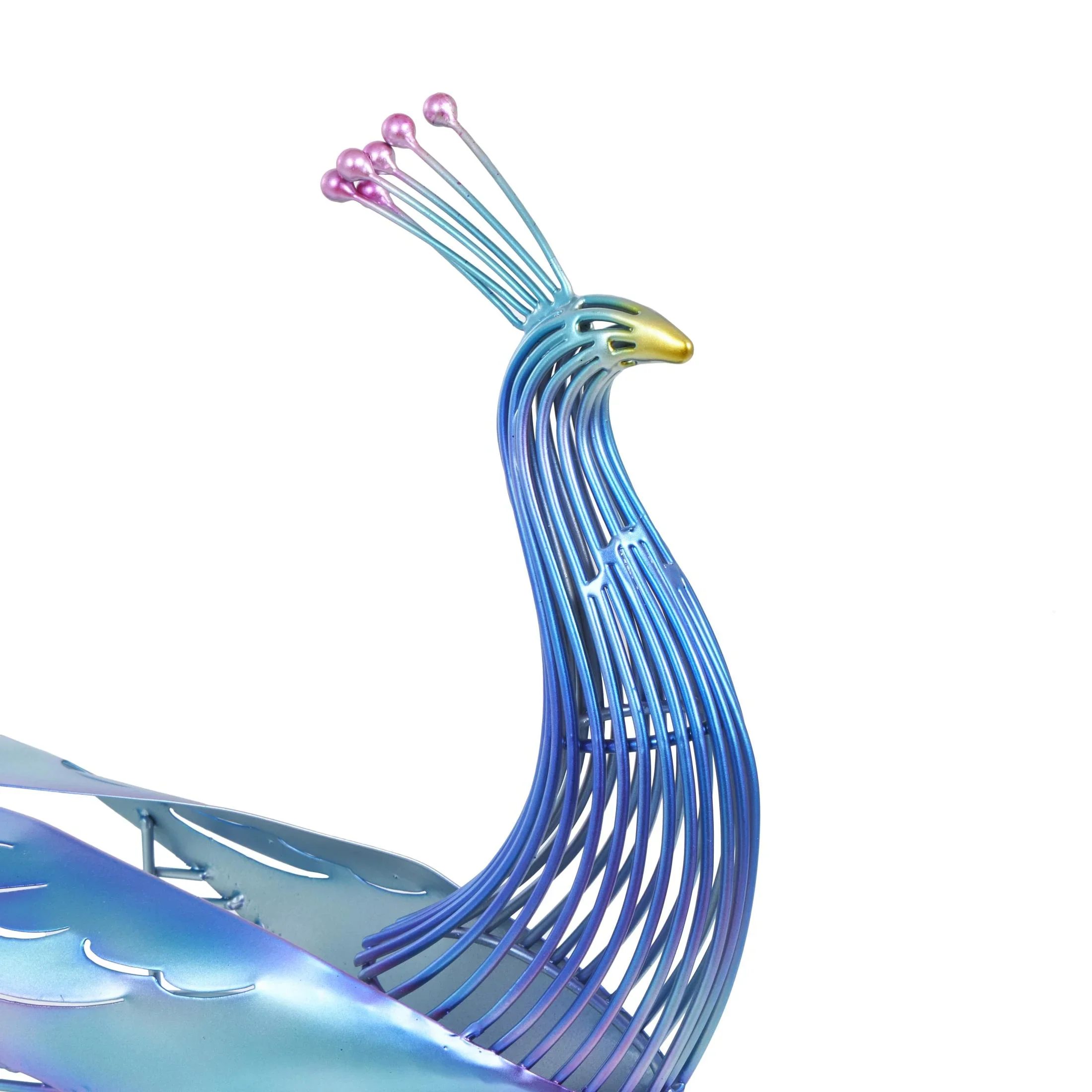DecMode 21 Peacock Garden Sculpture with Open Wire Framed Body and Rainbow Accents