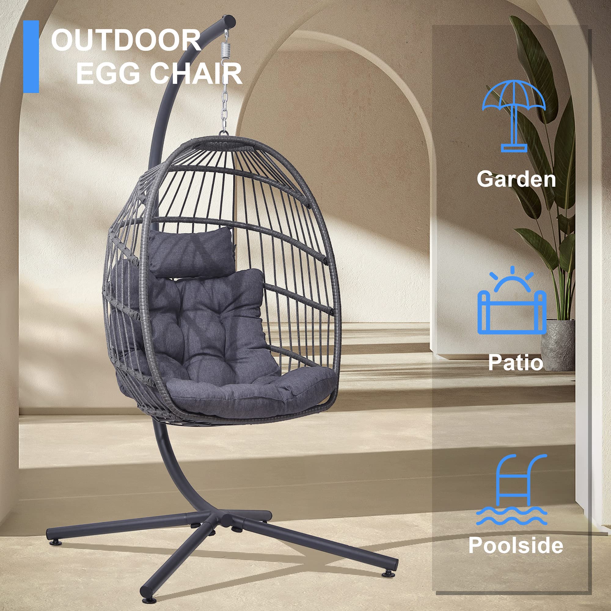 LEYCAY Egg Chair with Stand. Hanging Egg Swing Hammock Chair
